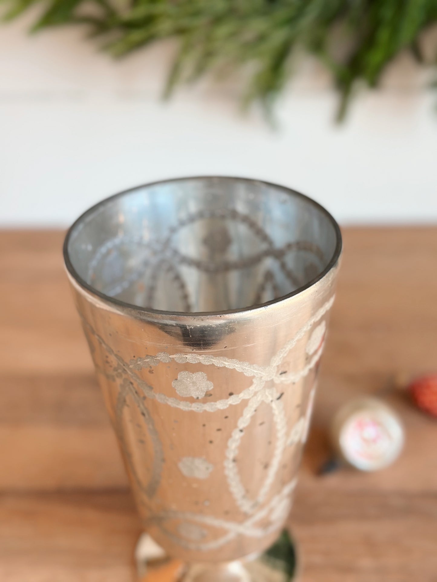 Engraved Glass Footed Vase