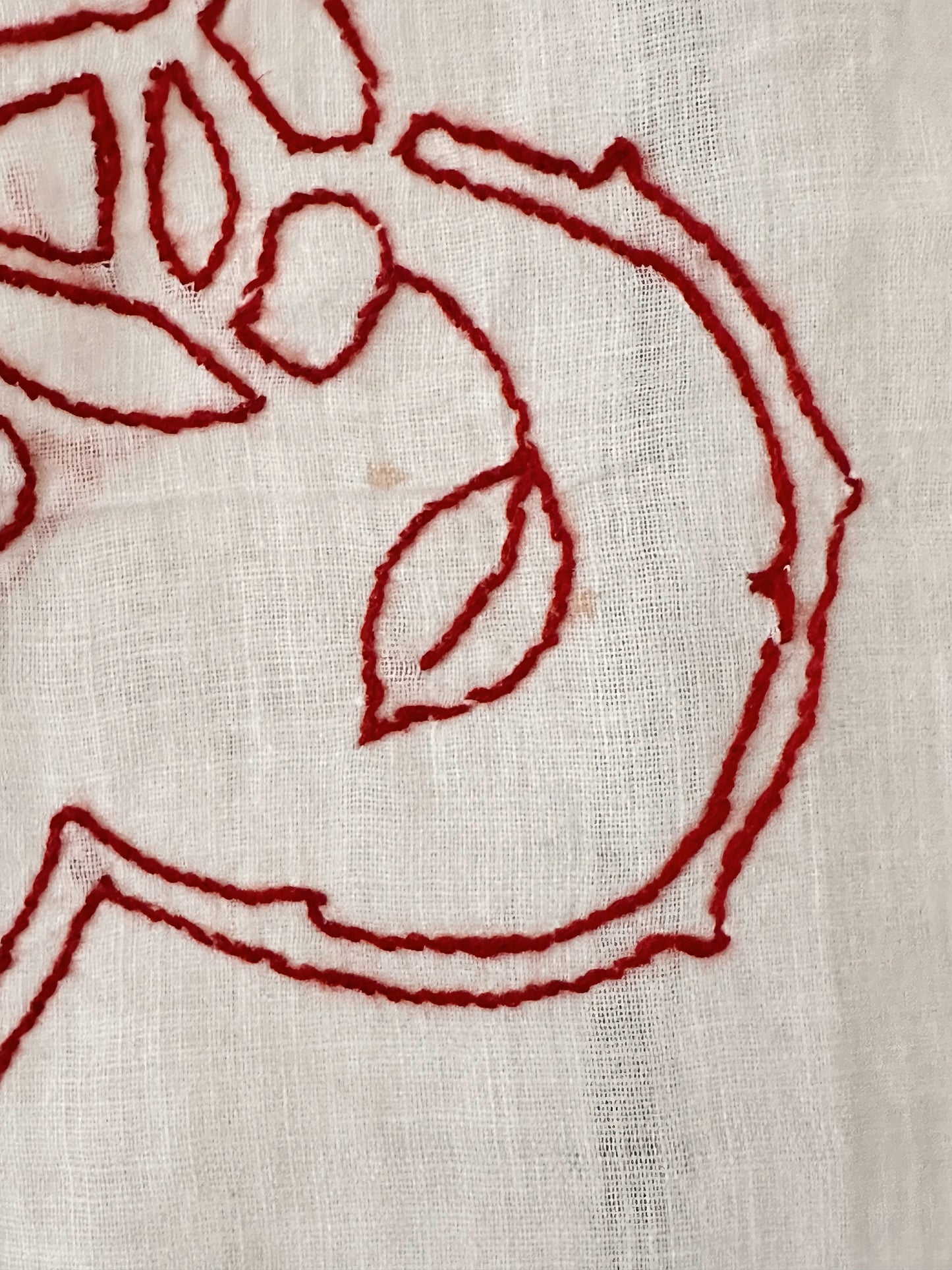 Vintage Hand Stitched Red Work Quilt Block