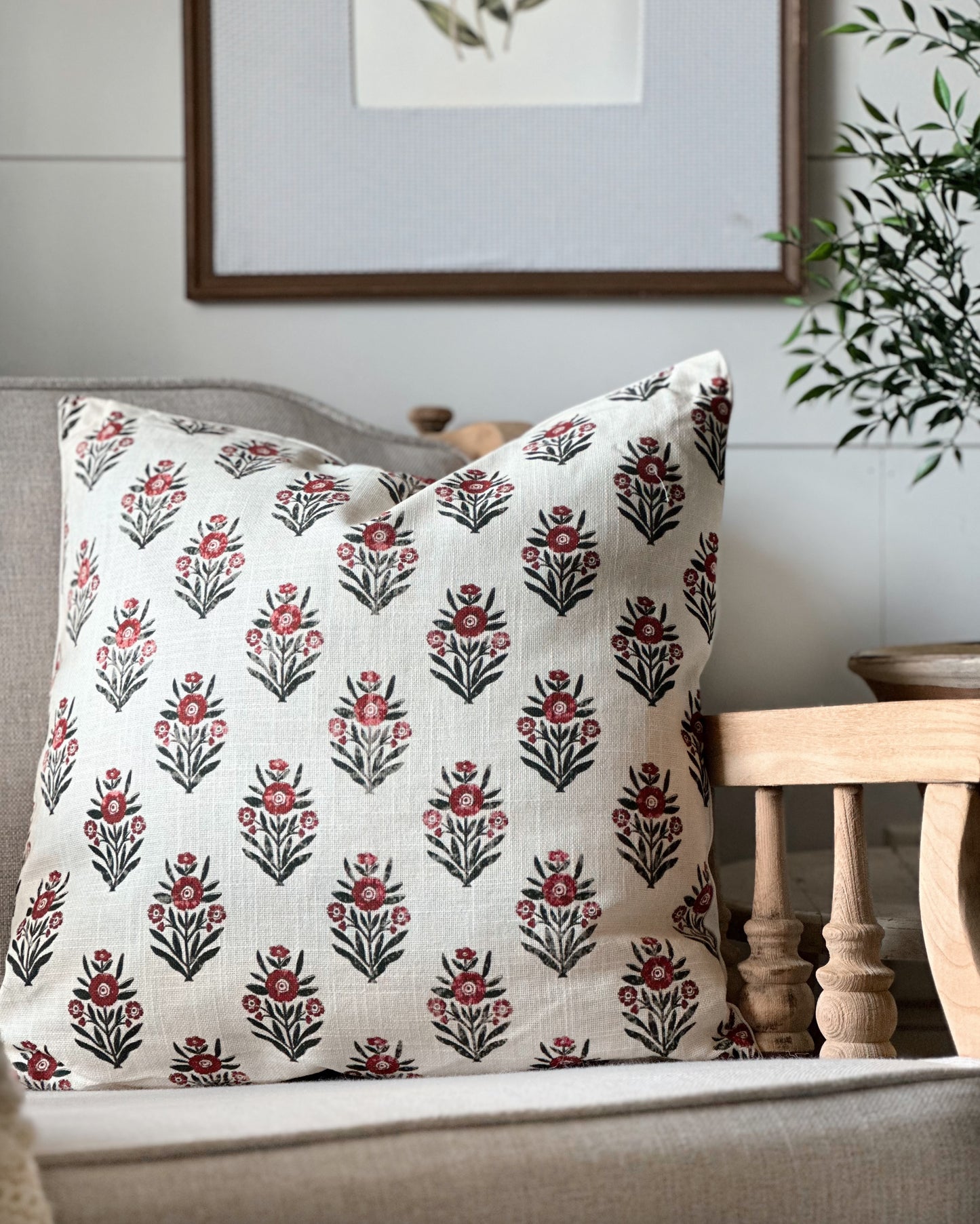 Red & Cream Block Print Pillow