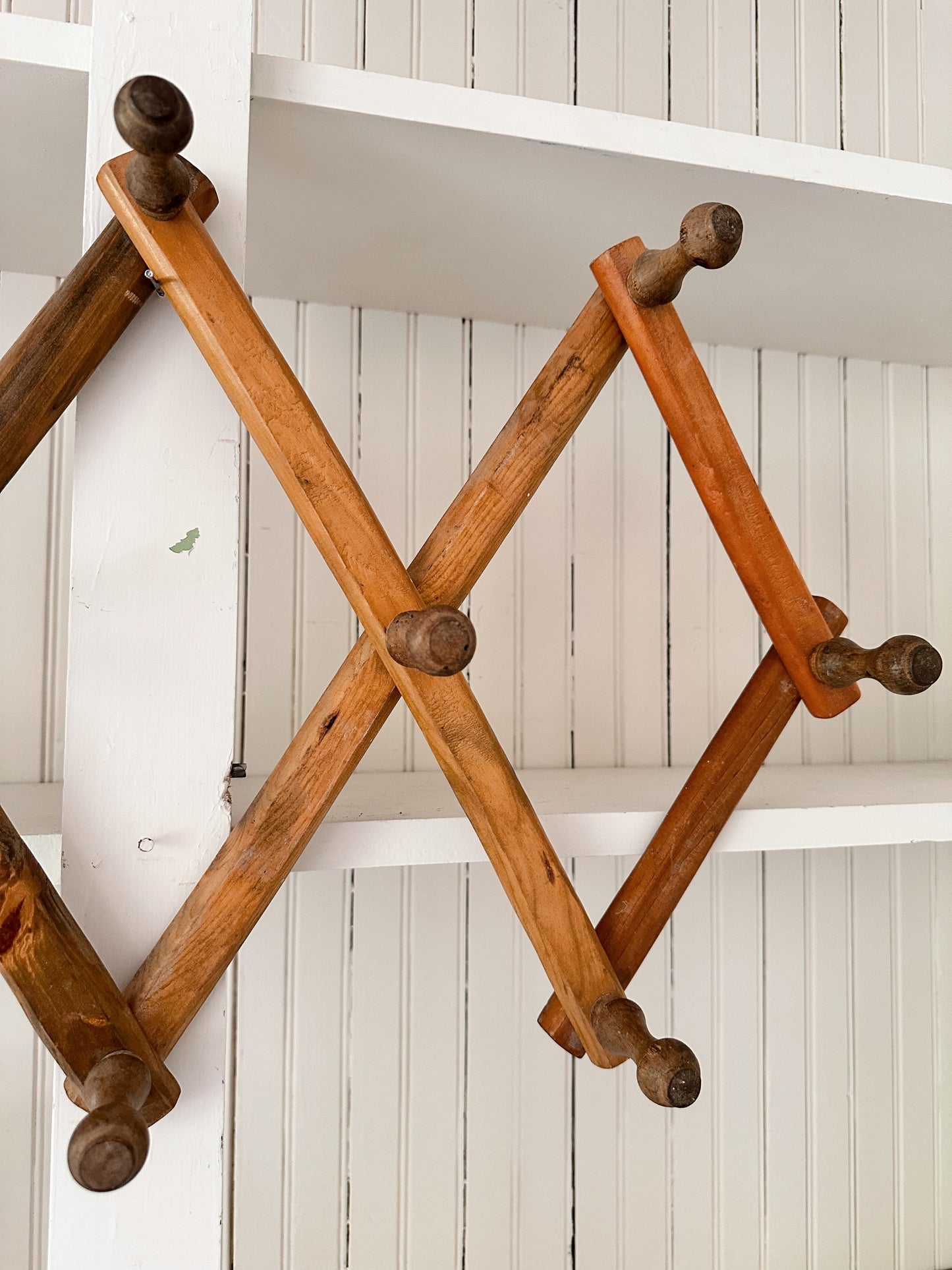 Vintage Wood Accordion Peg Rack
