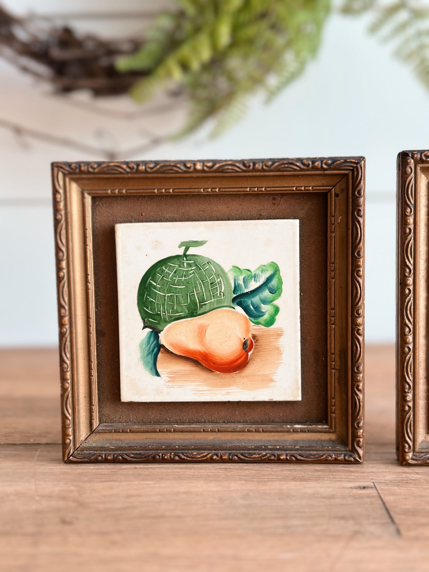 Pair of Vintage Framed Fruit Tiles