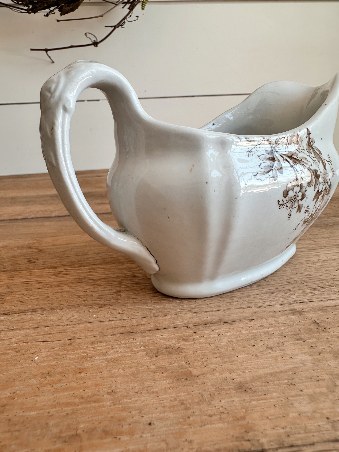 Vintage T G & F Booth Transferware Gravy Boat and Drip Plate