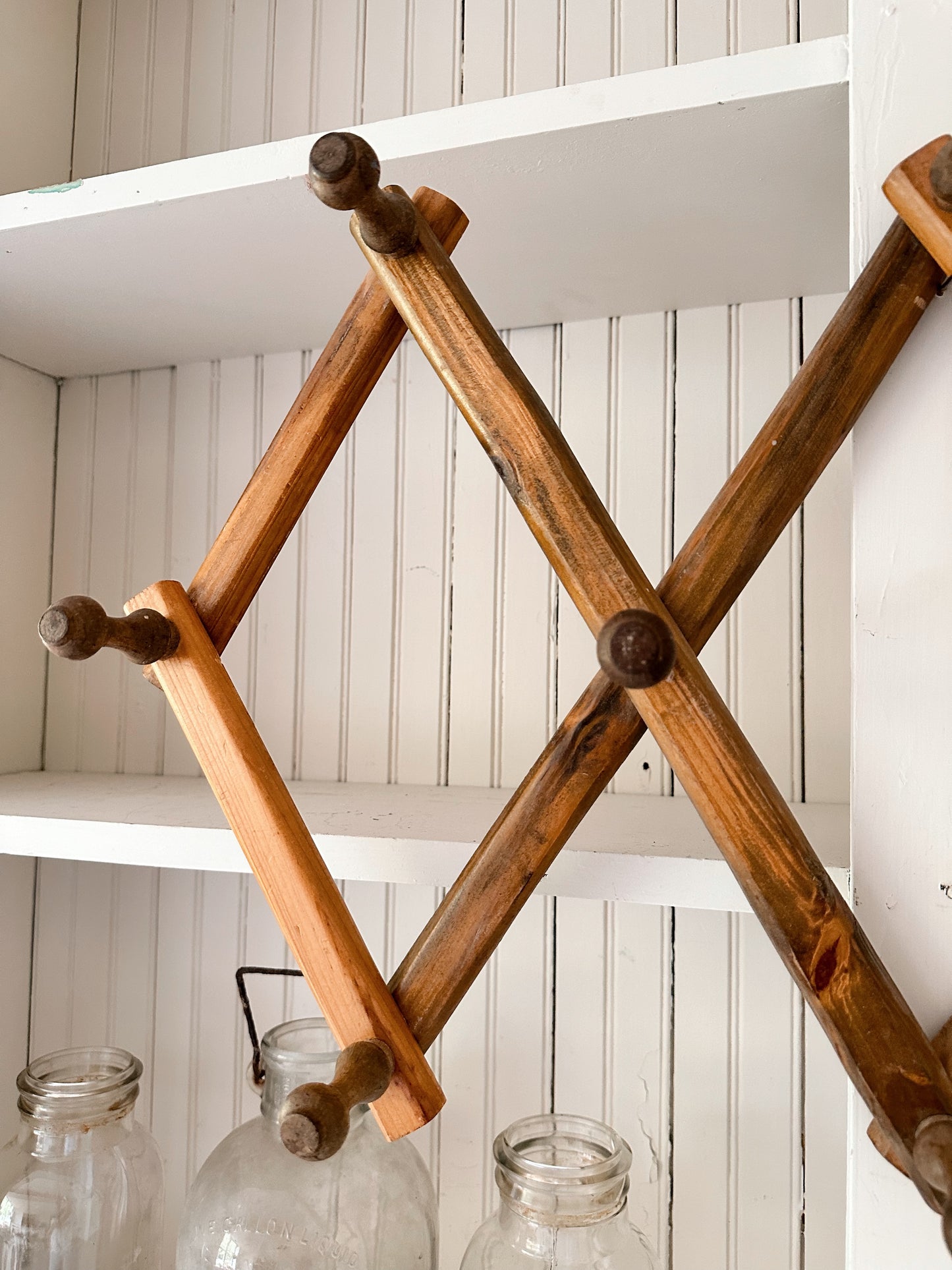 Vintage Wood Accordion Peg Rack