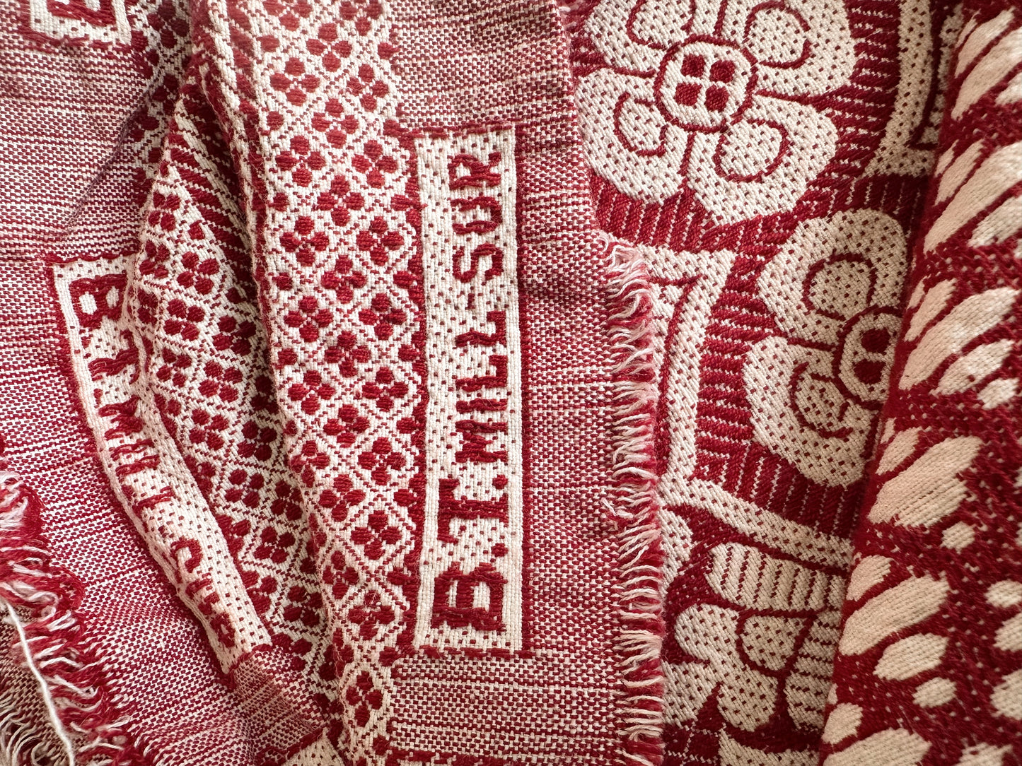 Vintage Woven Jacquard Coverlet/Fabric