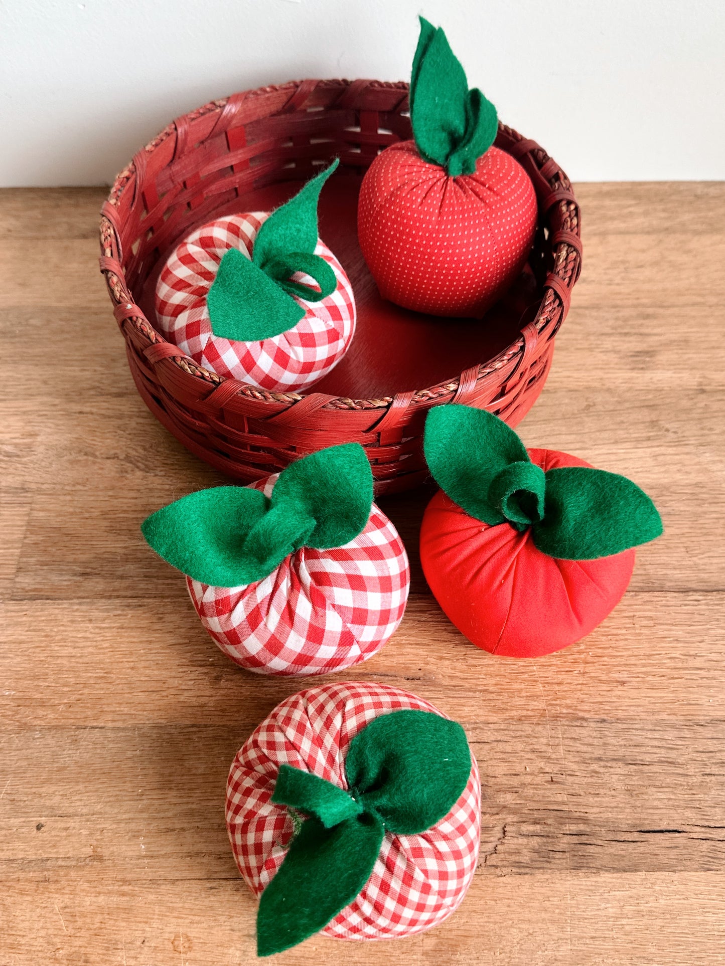 Vintage Lazy Susan Basket & Handmade Apples