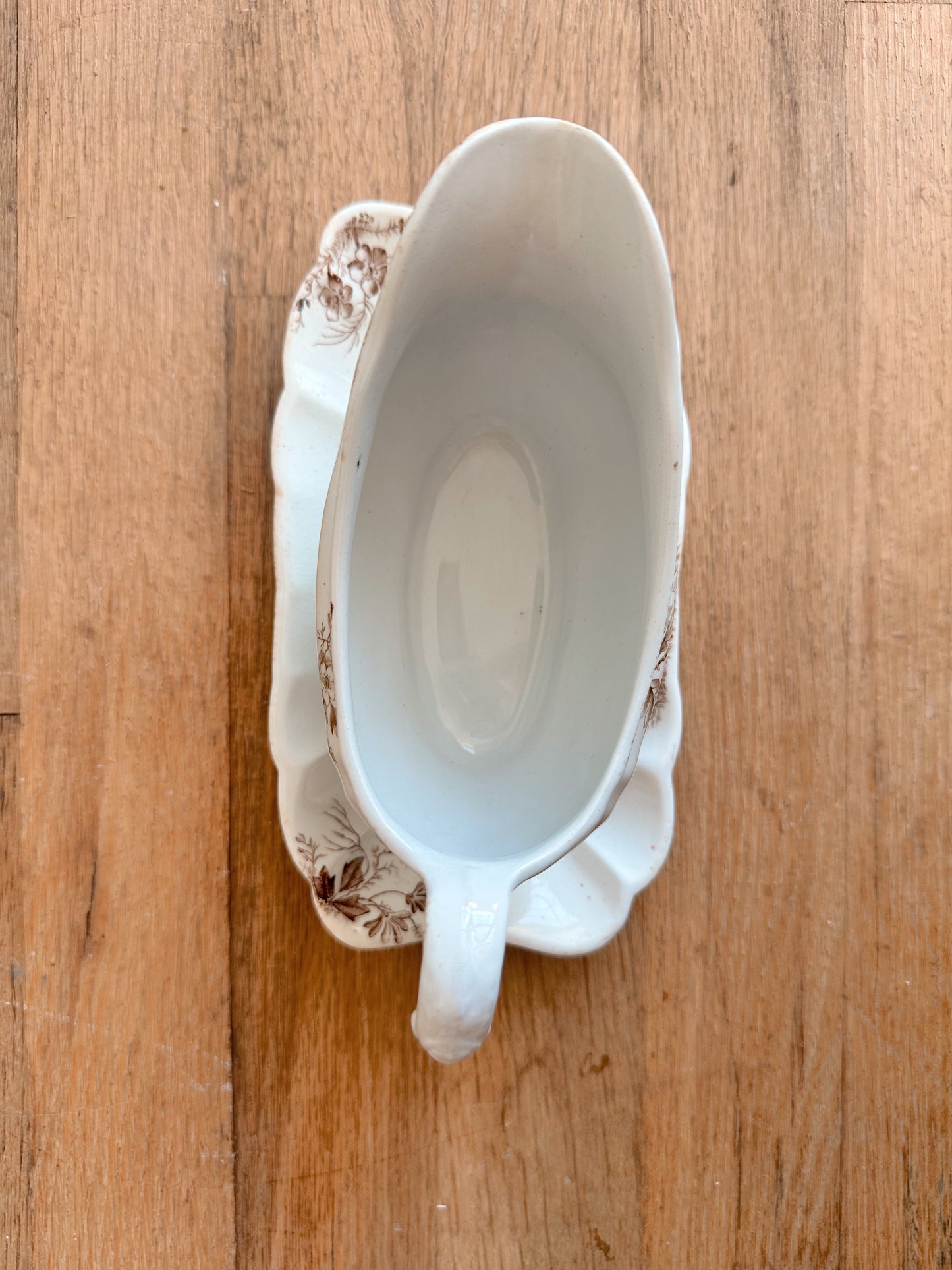Vintage T G & F Booth Transferware Gravy Boat and Drip Plate
