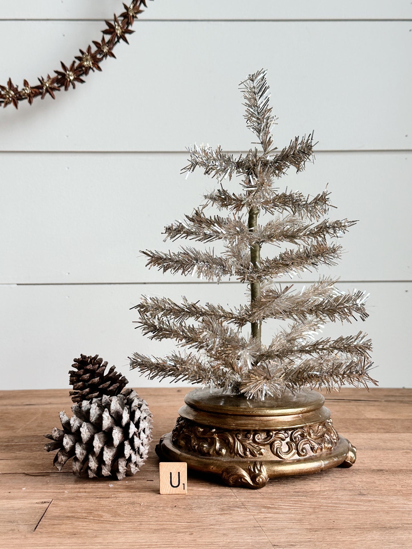 Vintage Lamp Base Tinsel Tree