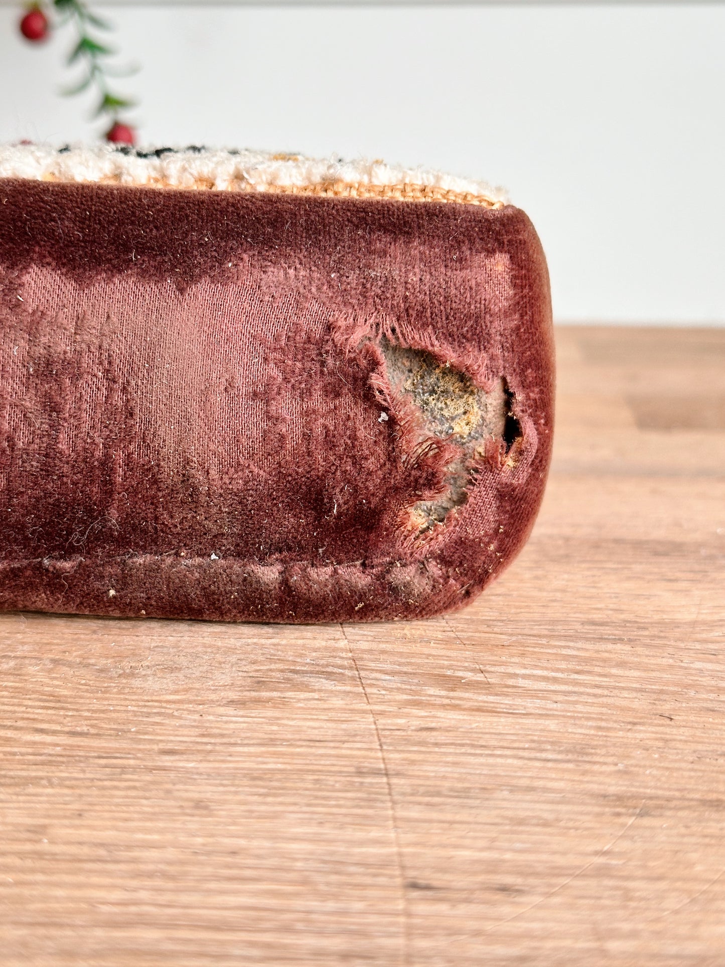 Vintage Hooked and Velvet Covered Brick Door Stop