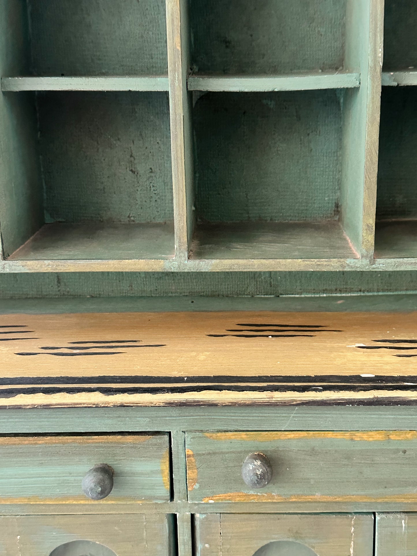 Vintage Tabletop Size Folk Art Painted Hutch