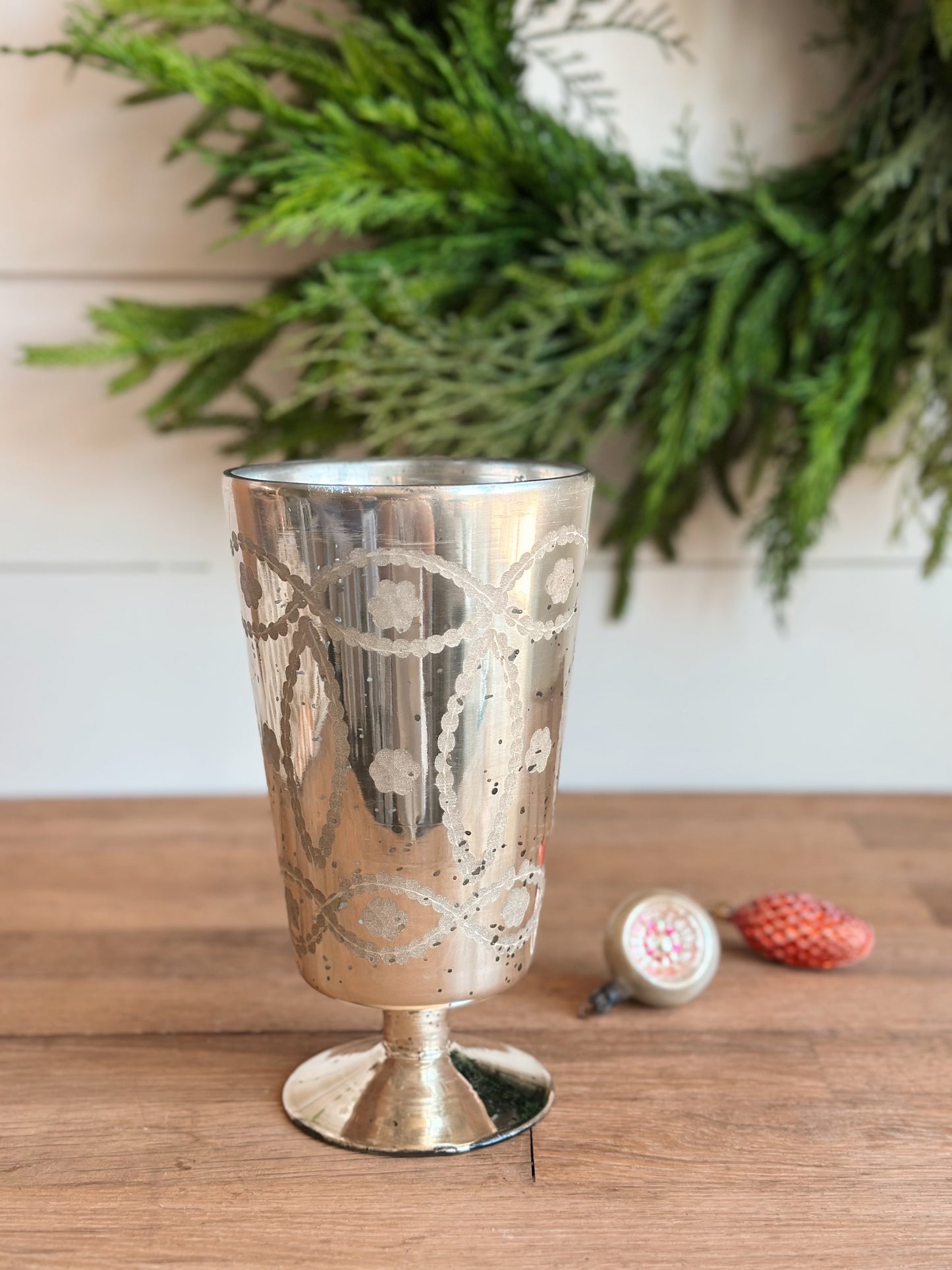 Engraved Glass Footed Vase