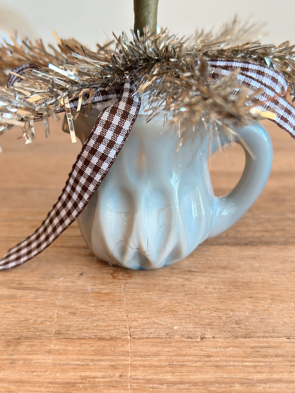 Vintage Blue Glass Creamer Tinsel Tree