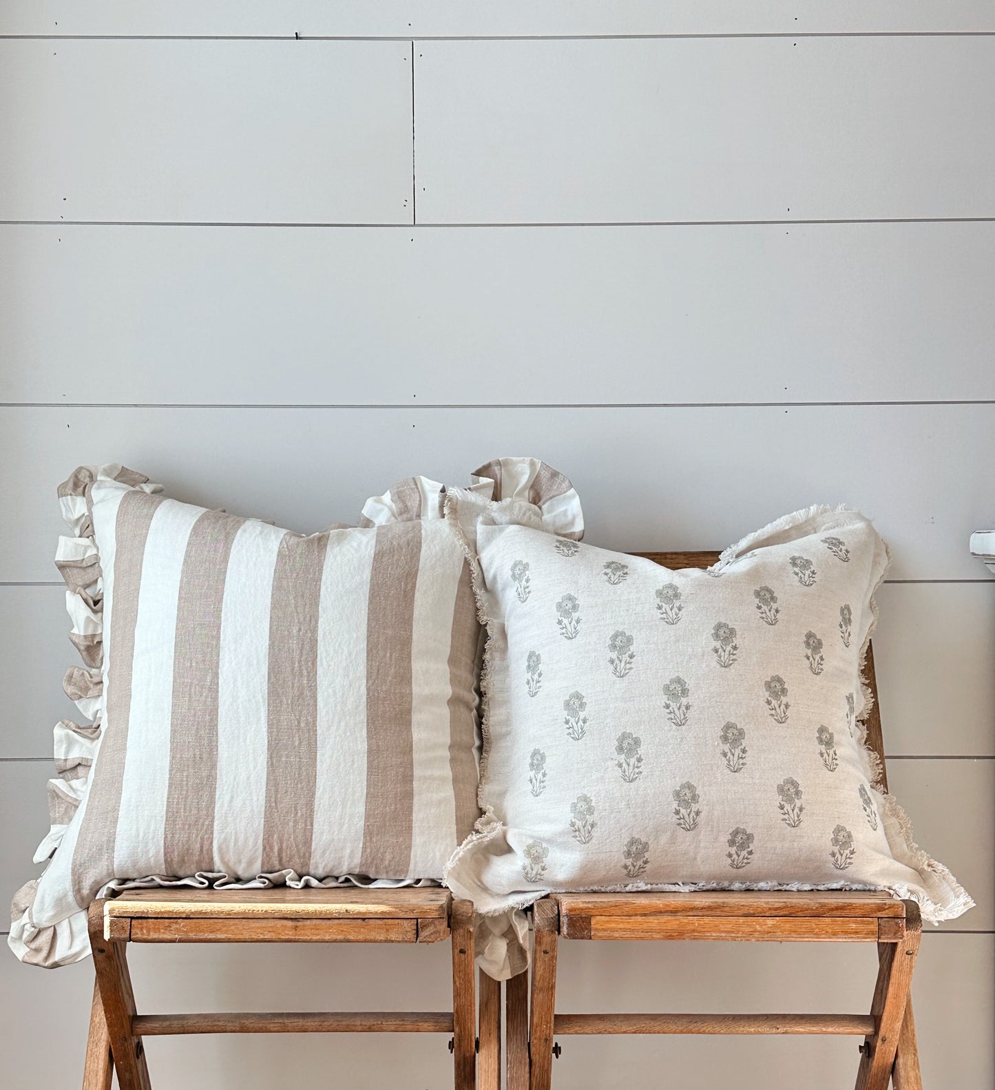 Hand Block Sage Gray Floral Pillow Cover