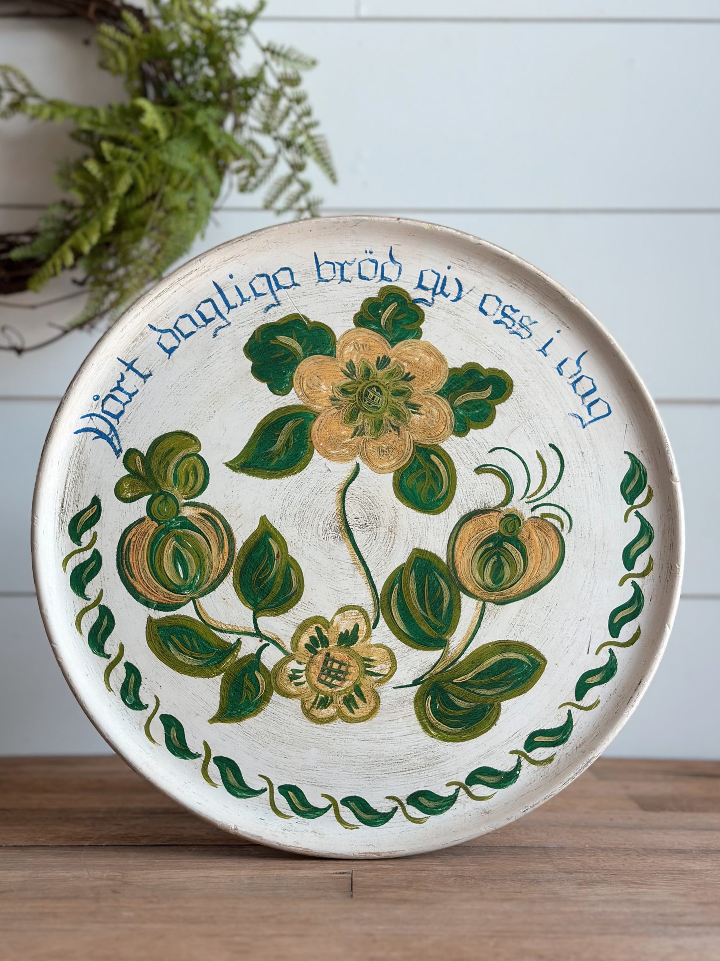 Vintage Hand Painted Painted Audrey Berggren Wood Tray (Give Us This Day Our Daily Bread)