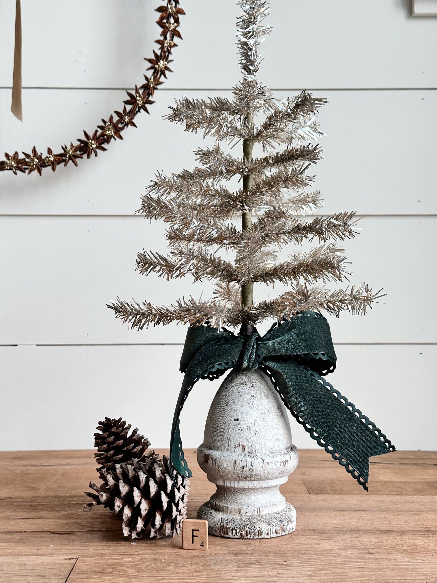 Vintage Wood Finial Tinsel Tree