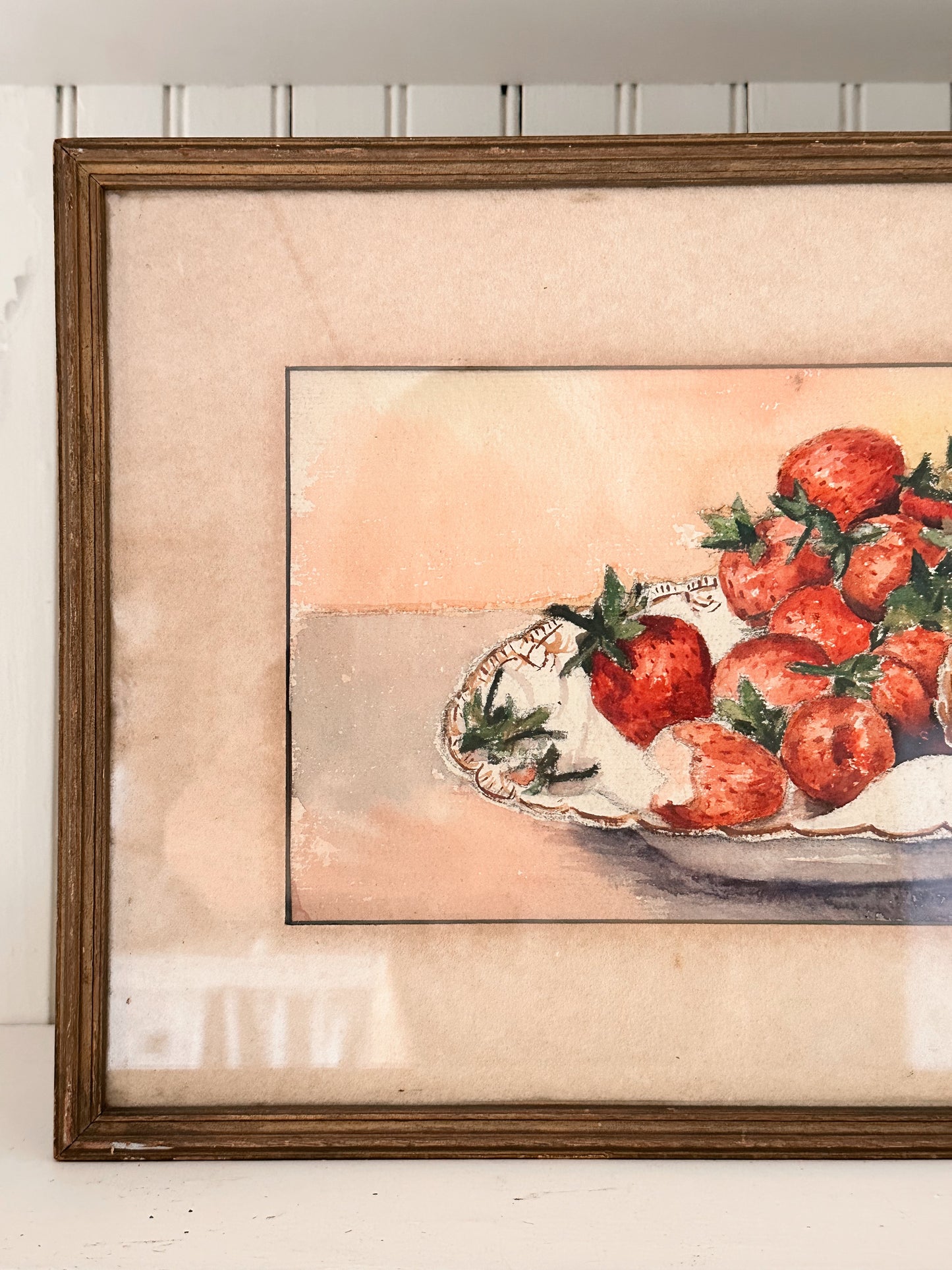 Vintage Strawberries & Cream Framed Watercolor