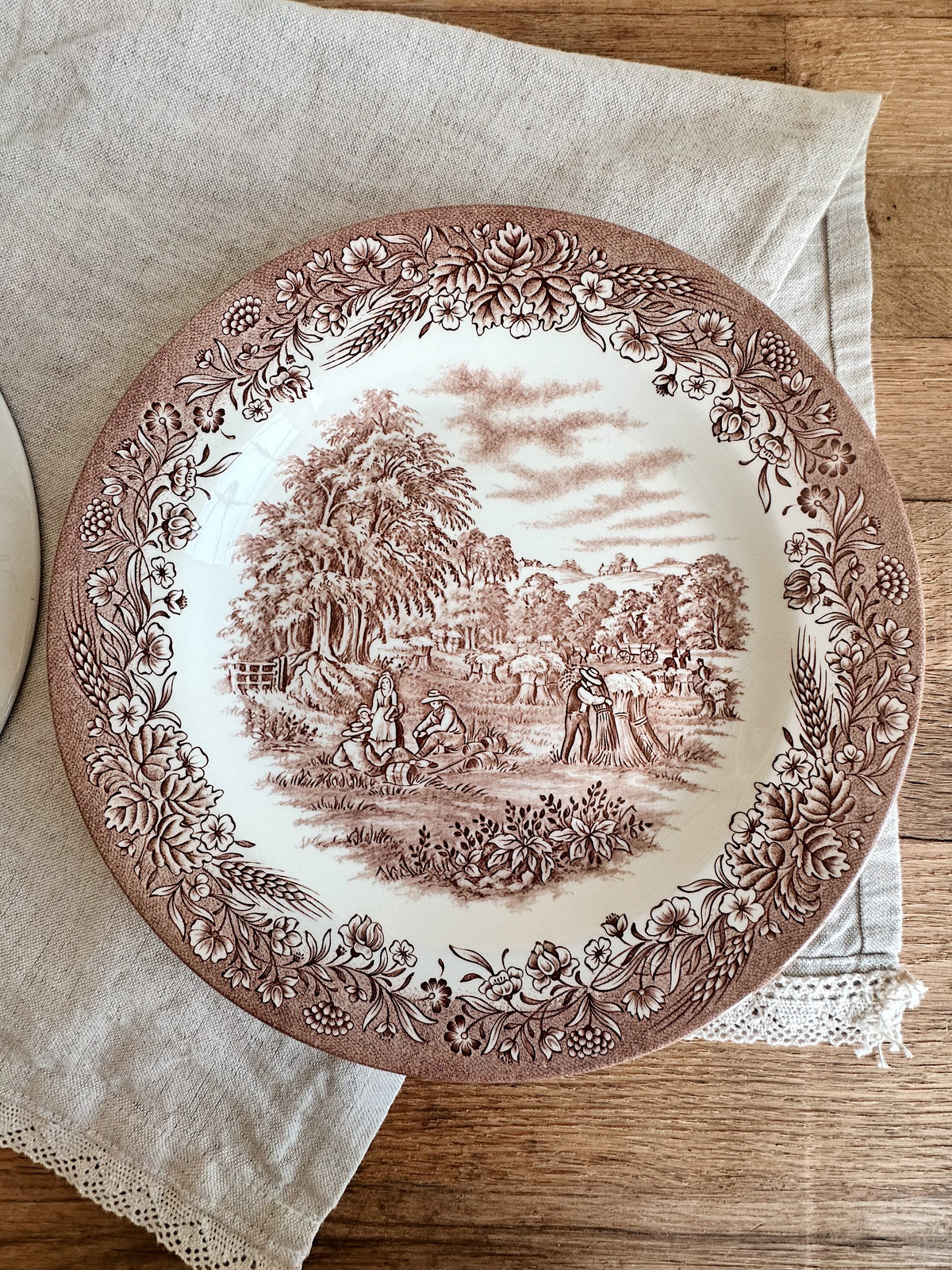 Pair of Vintage Churchill Currier & Ives “Harvest” Dinner Plates