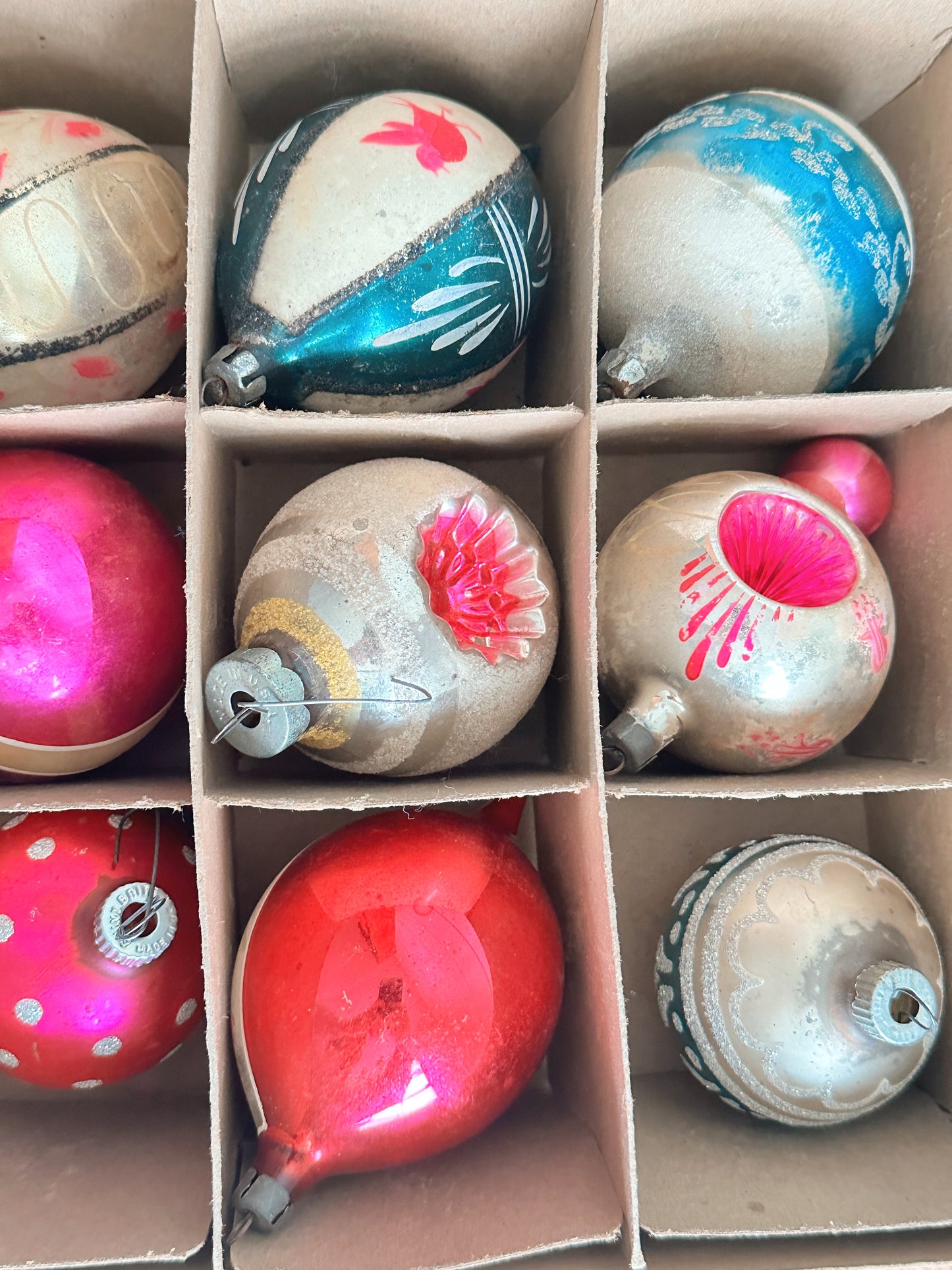 Vintage Shiny Brite Box Filled with Vintage Ornaments