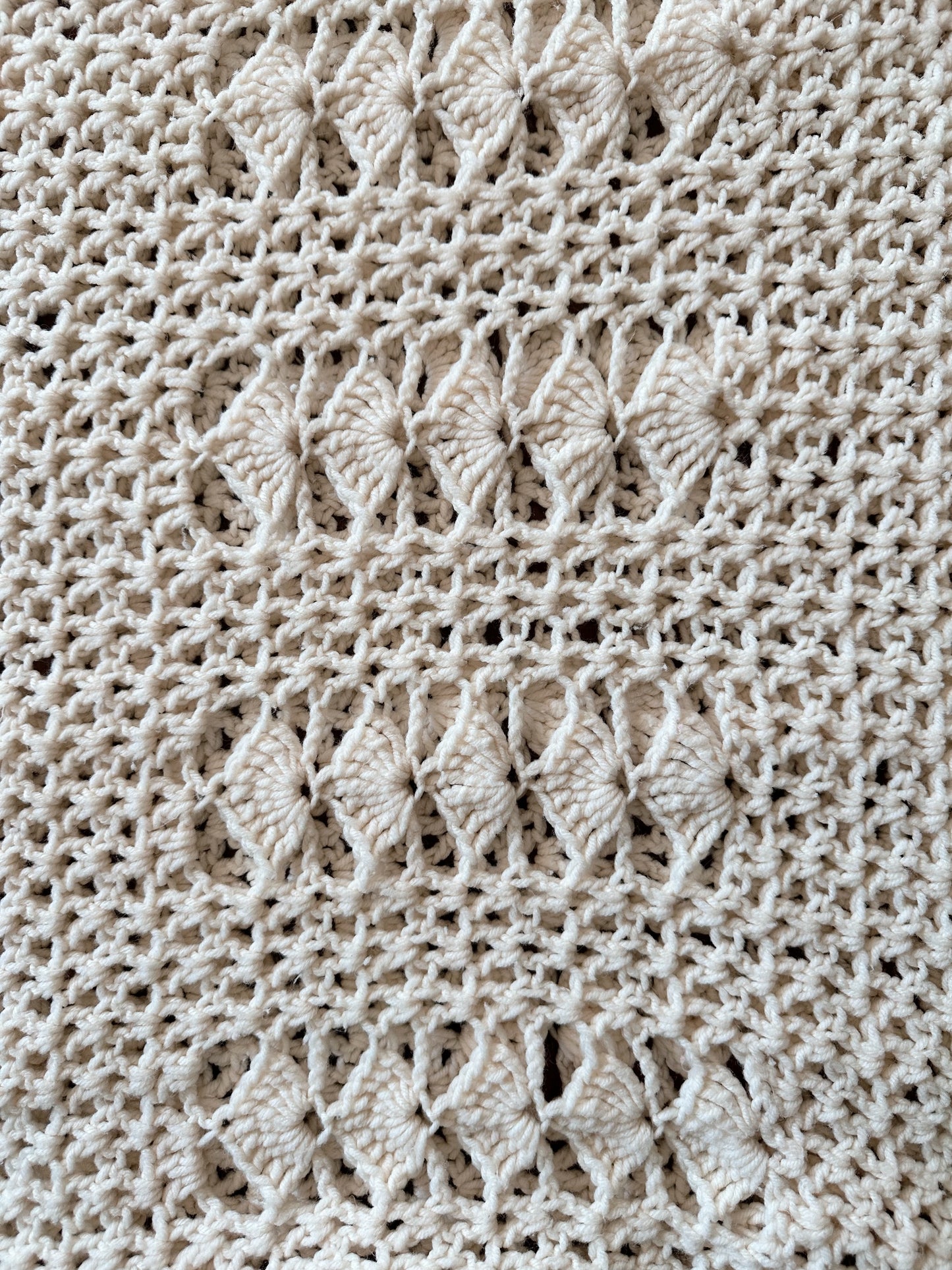 Vintage Hand-Crocheted Cream Bedspread Afghan