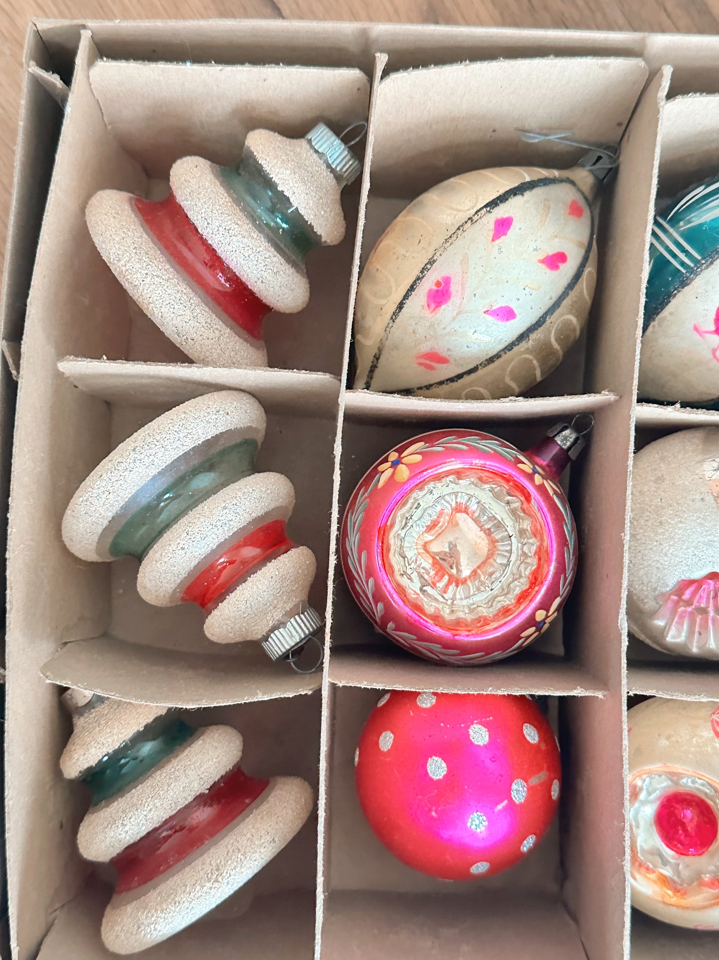 Vintage Shiny Brite Box Filled with Vintage Ornaments