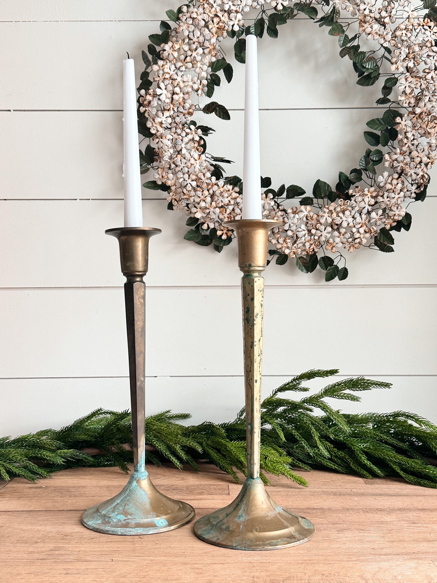 Pair of Large Vintage Brass Candleholders