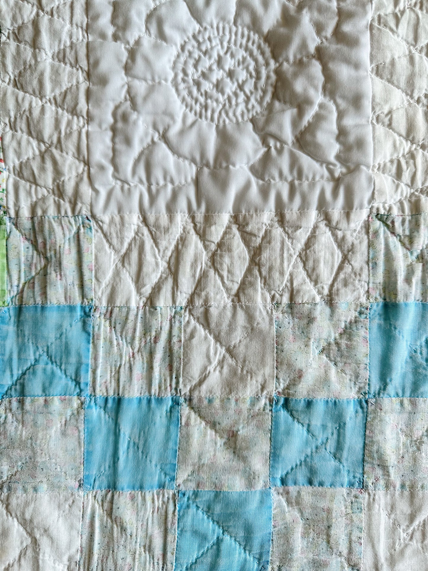 Vintage Hand Stitched Pastel Irish Chain Variation Quilt