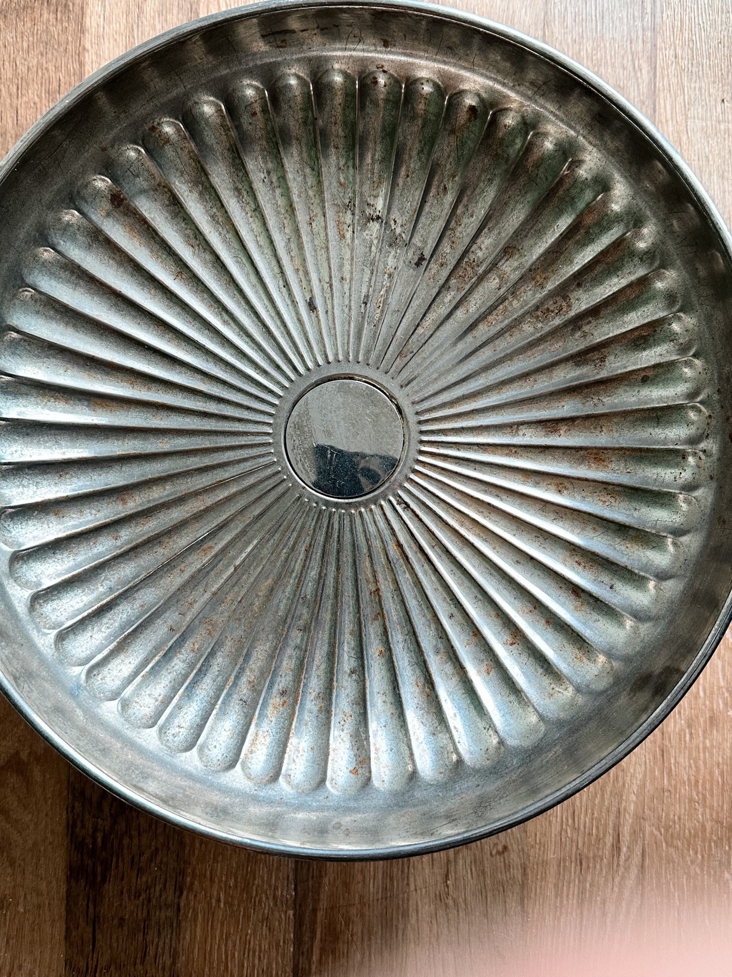 Vintage Fluted Tin Pedestal Dish