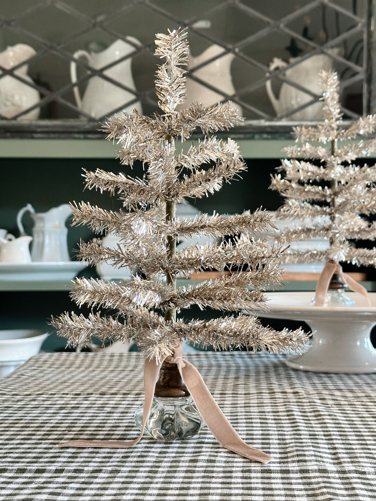 Vintage Glass Door Knob Tinsel Tree, 13”