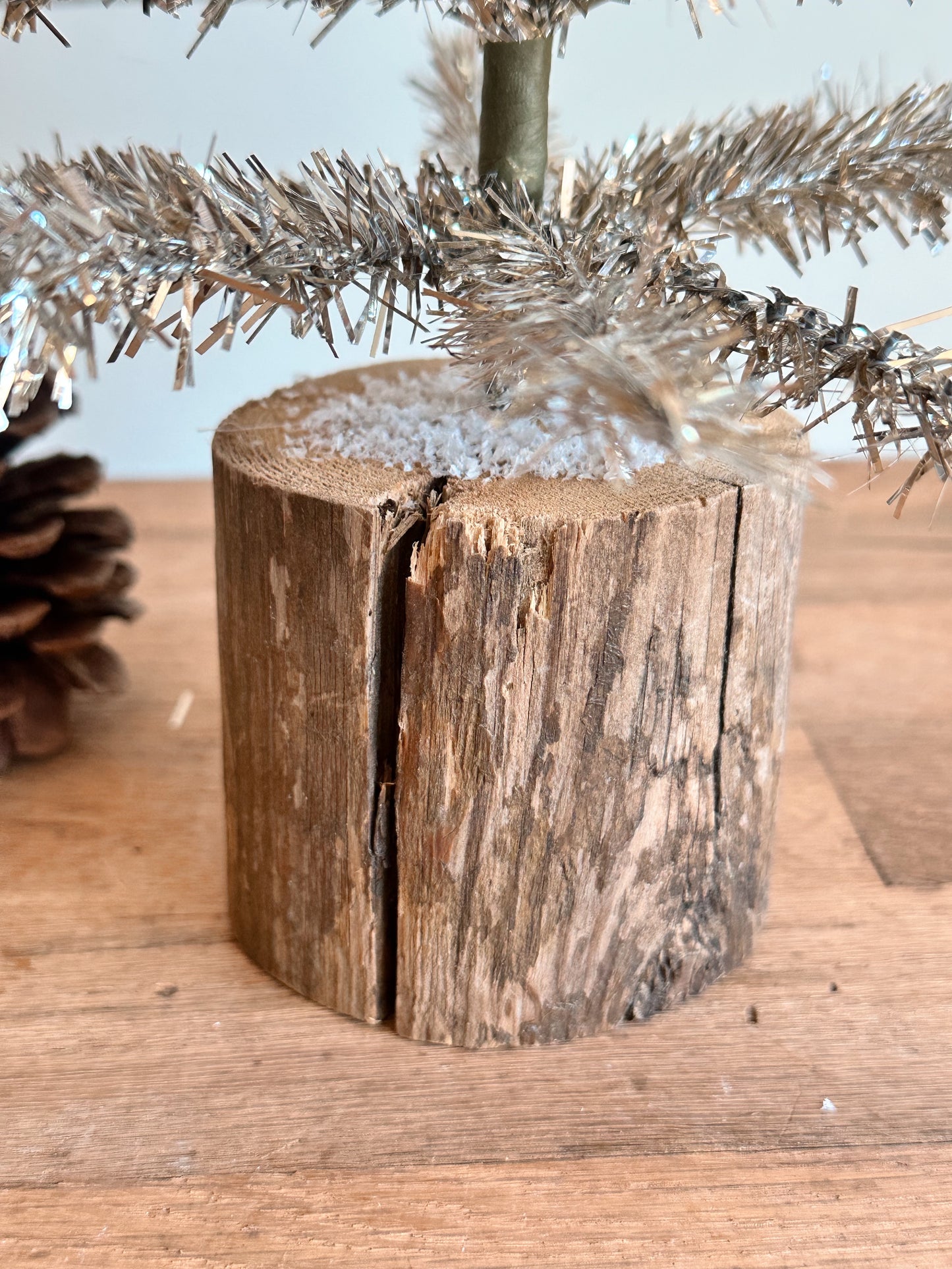 Tinsel Tree with Wood Base