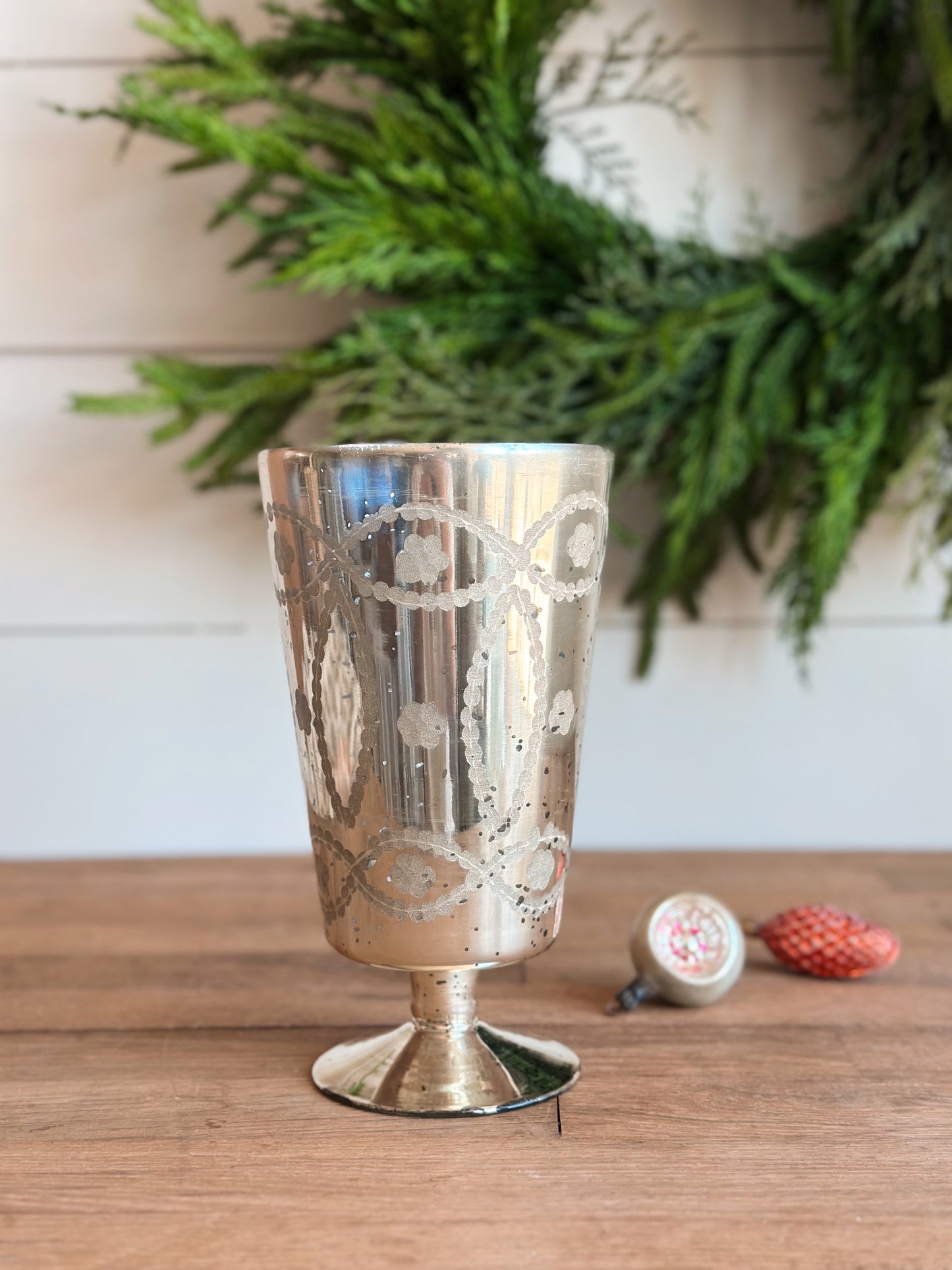 Engraved Glass Footed Vase