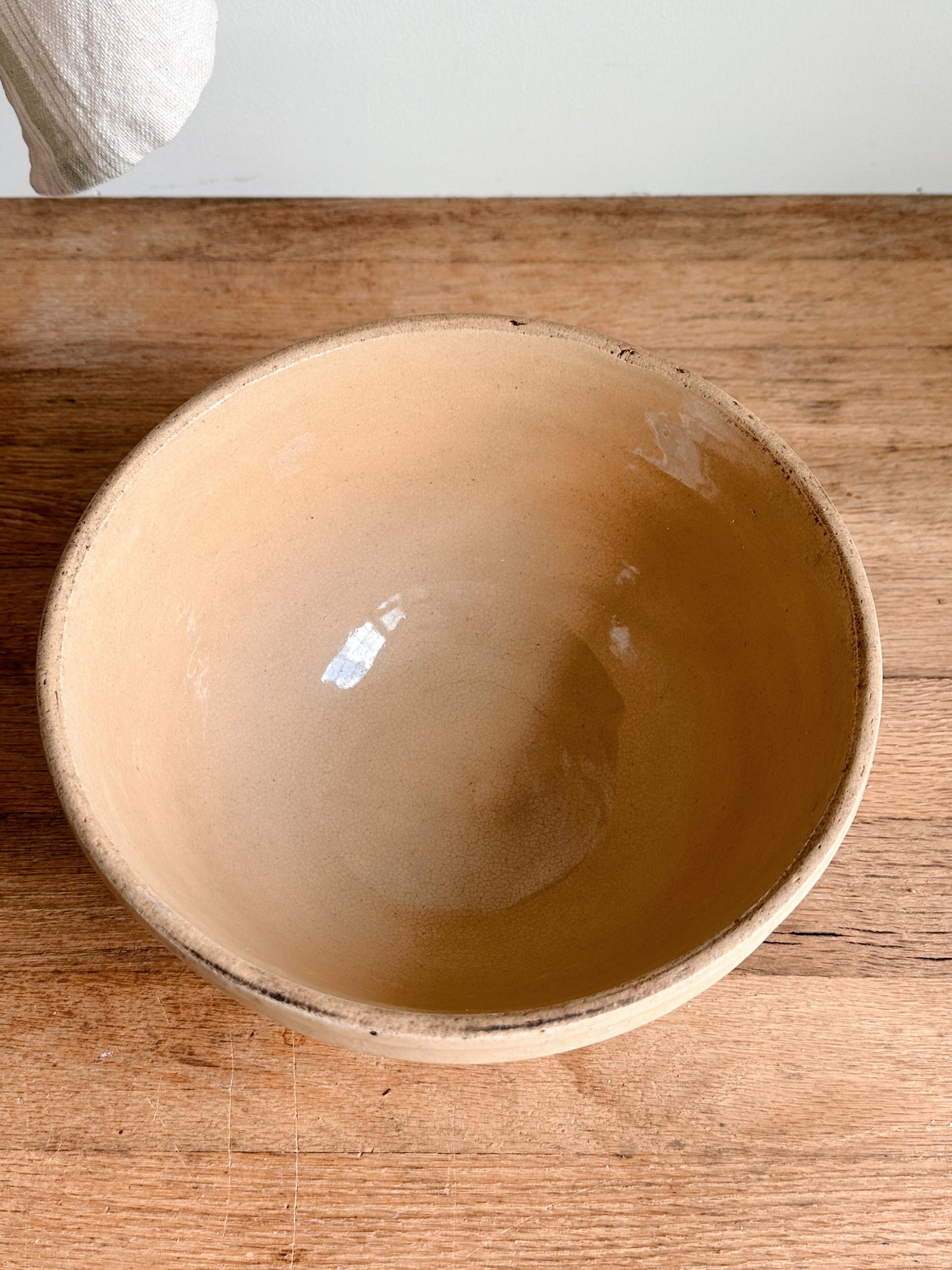 Vintage Stoneware Bowl with Three White Stripes