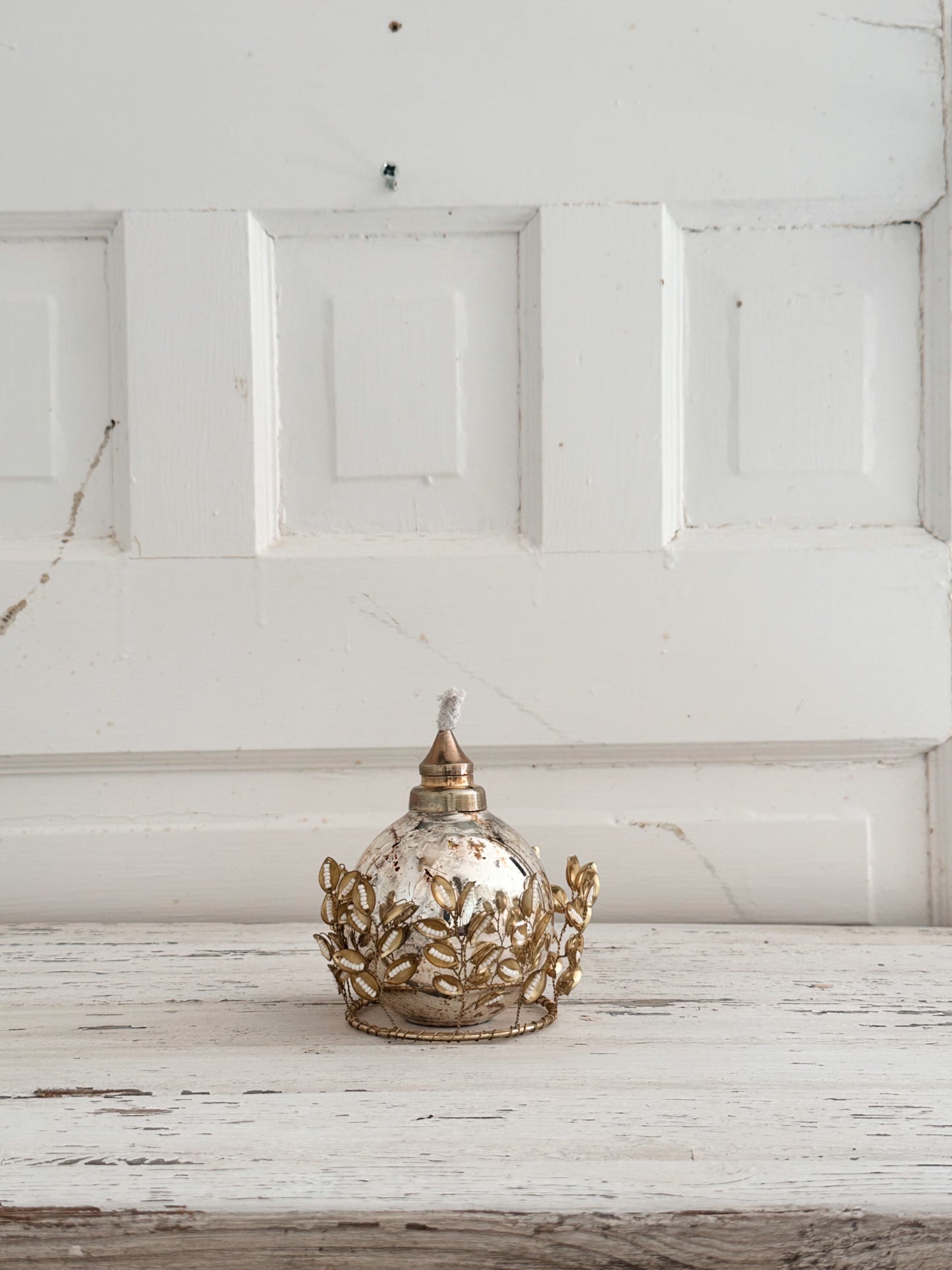 Antiqued Silver Glass Oil Lamps