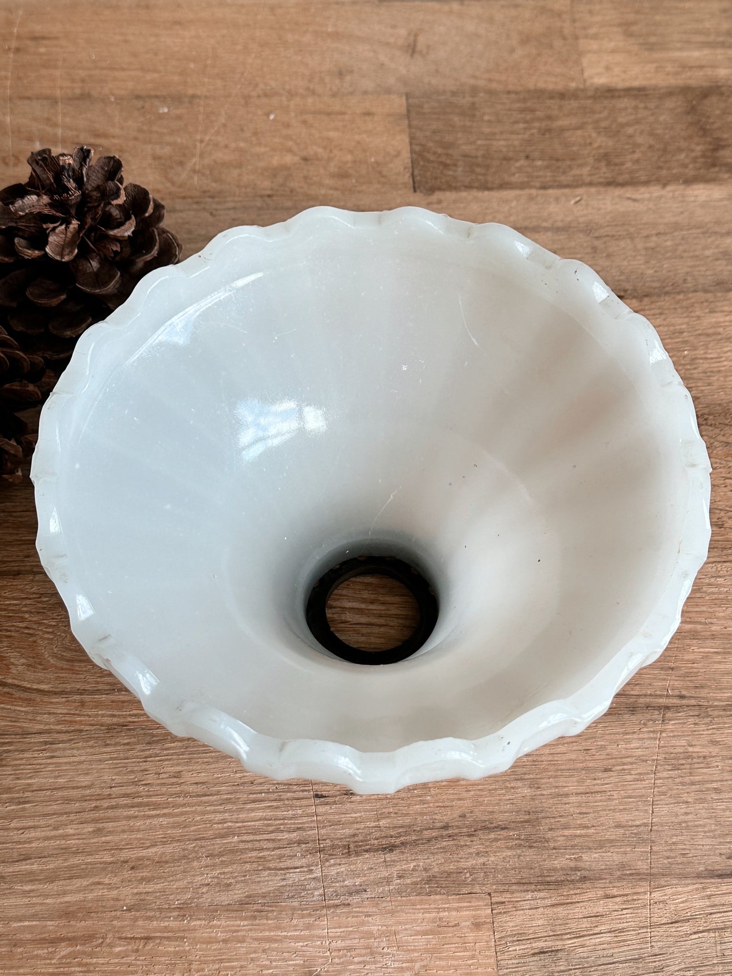 Vintage Glass Lamp Shade, Repurposed Tree Base