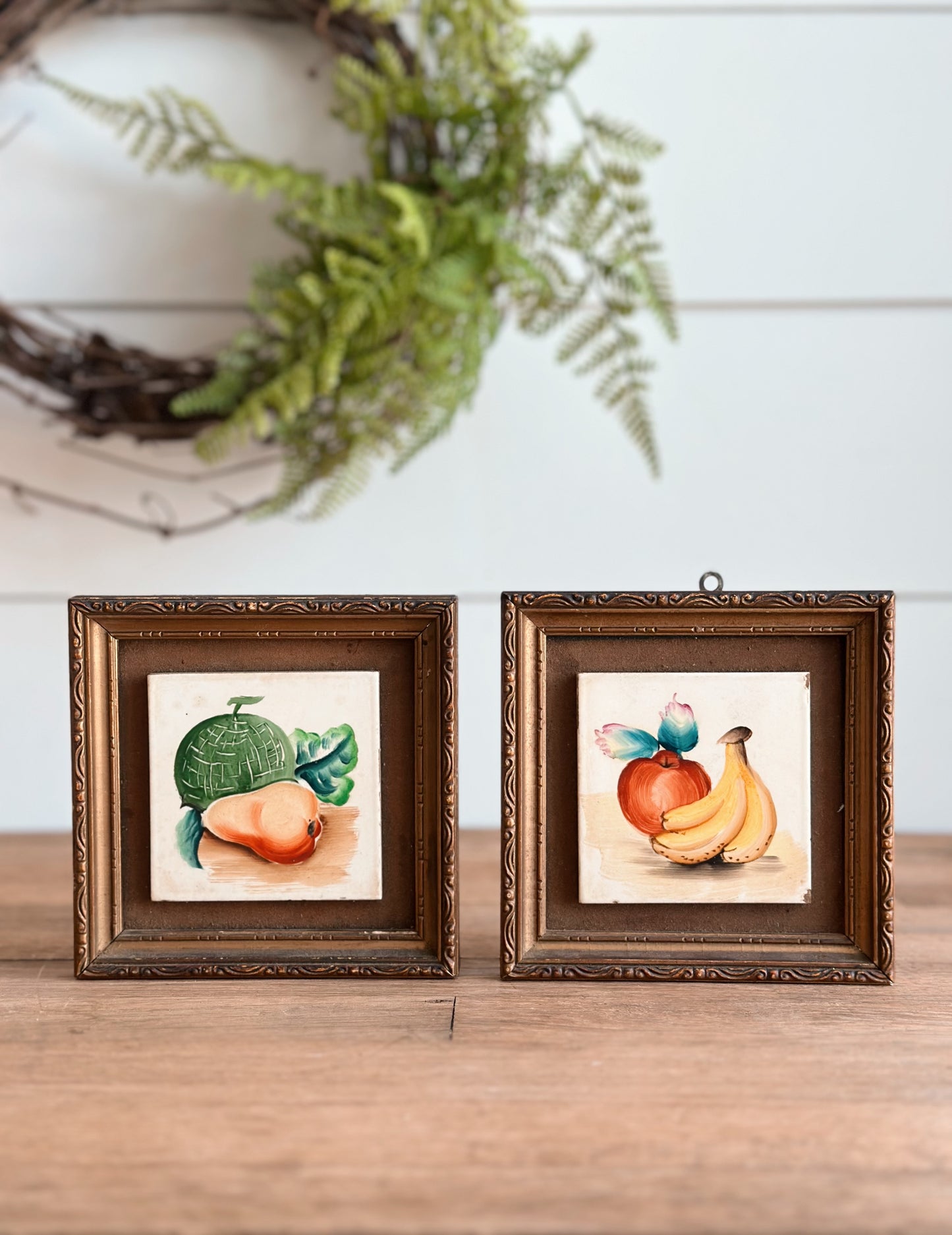 Pair of Vintage Framed Fruit Tiles