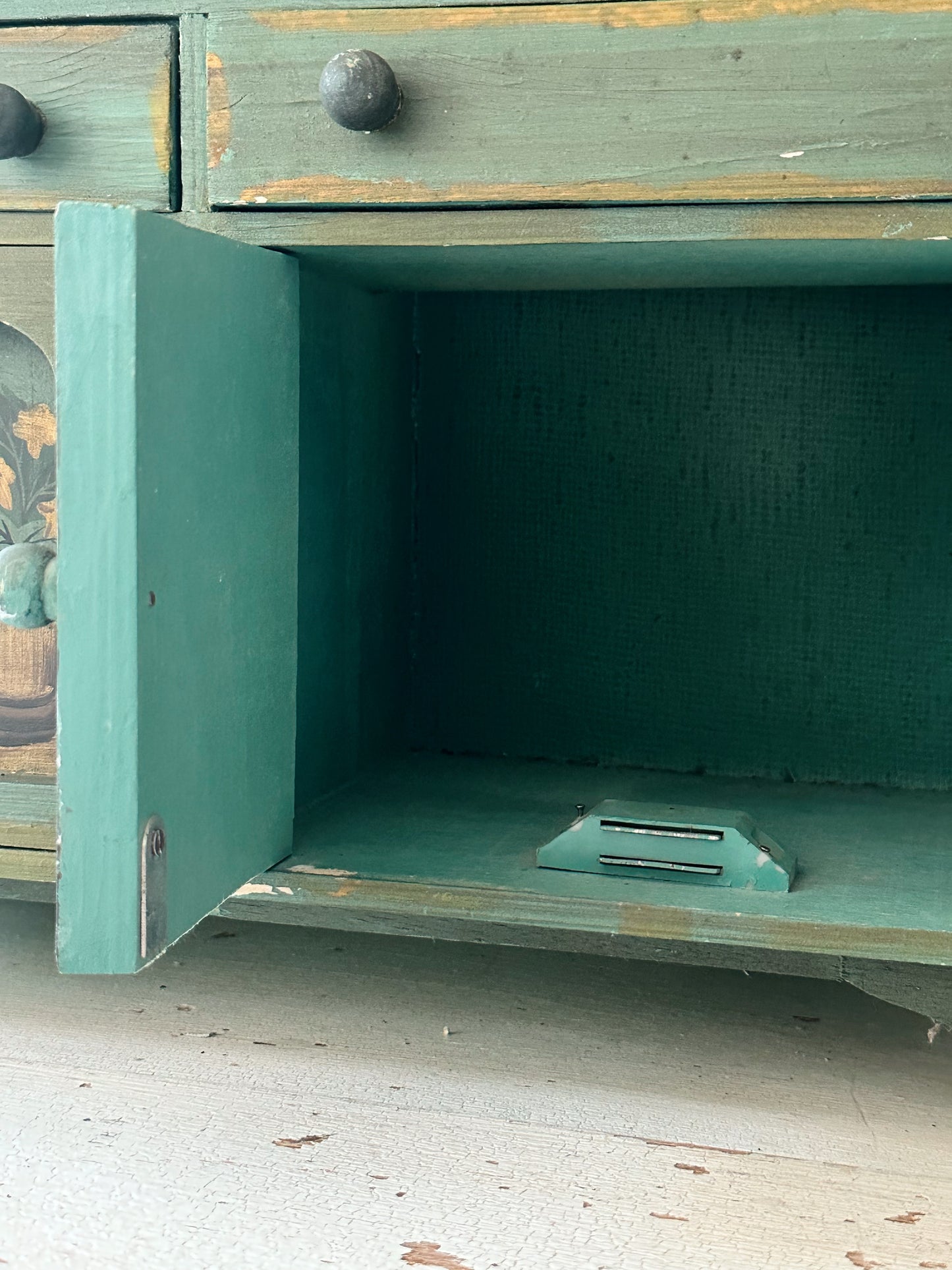 Vintage Tabletop Size Folk Art Painted Hutch