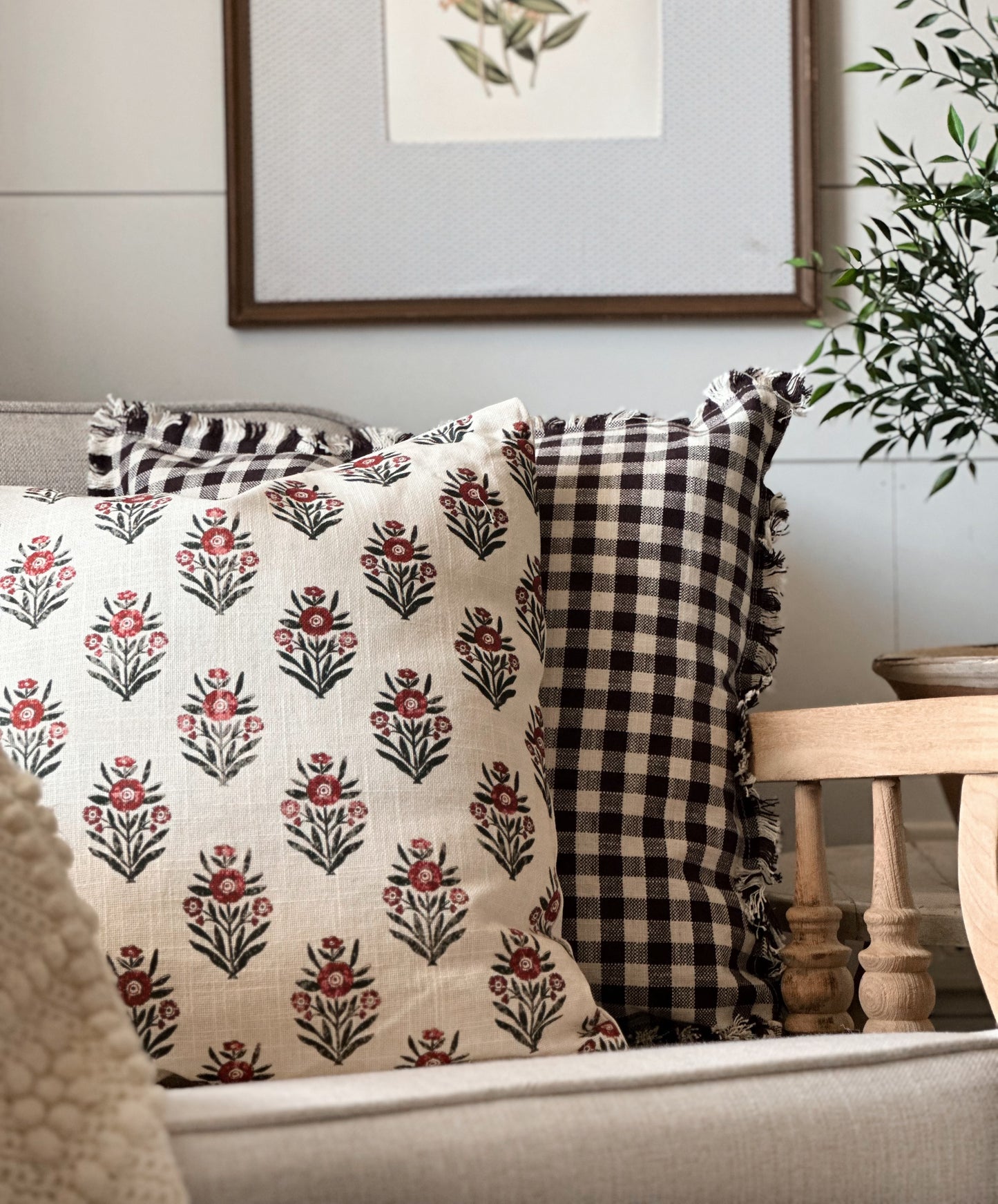 Red & Cream Block Print Pillow