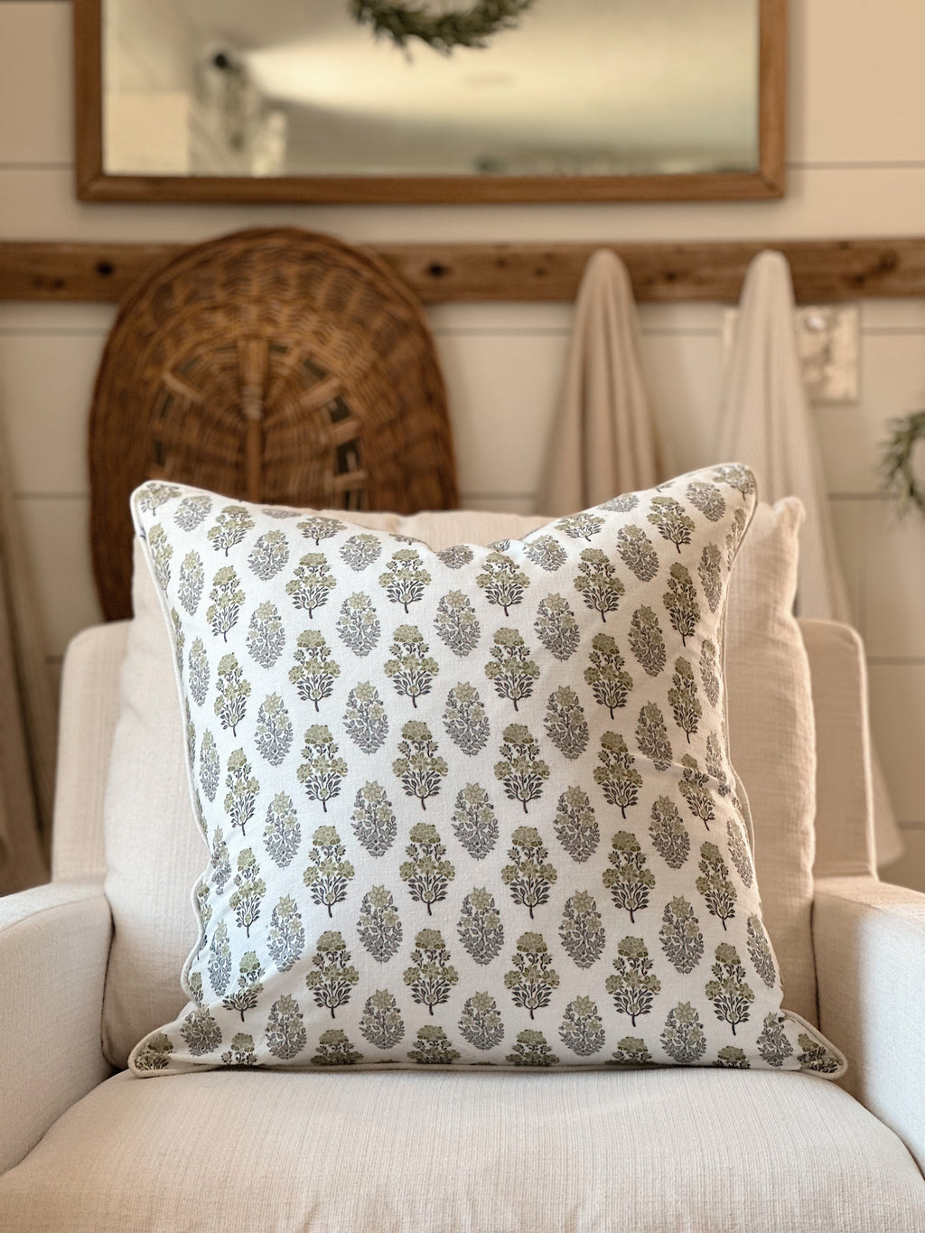 Vivienne Mughal Flower Pillow Cover in Sage