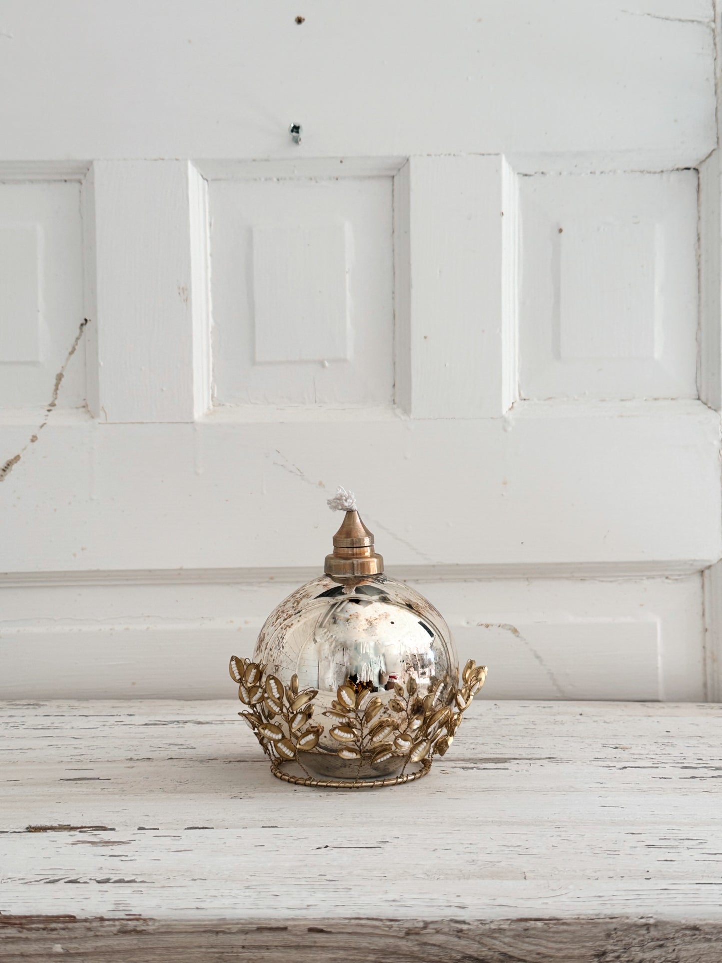 Antiqued Silver Glass Oil Lamps