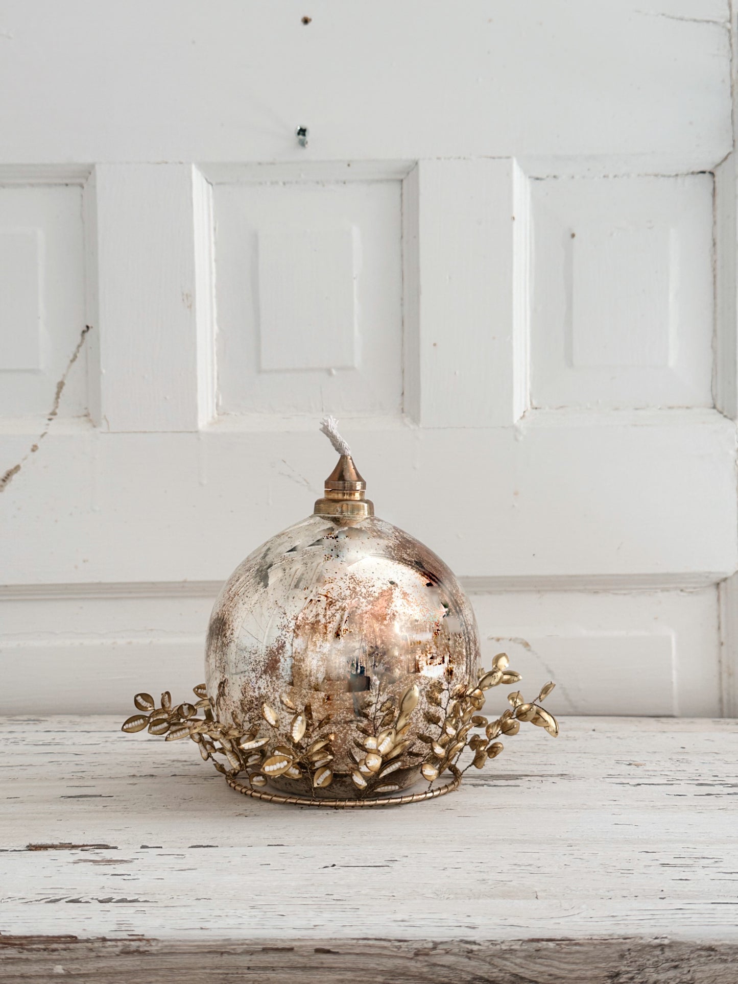 Antiqued Silver Glass Oil Lamps