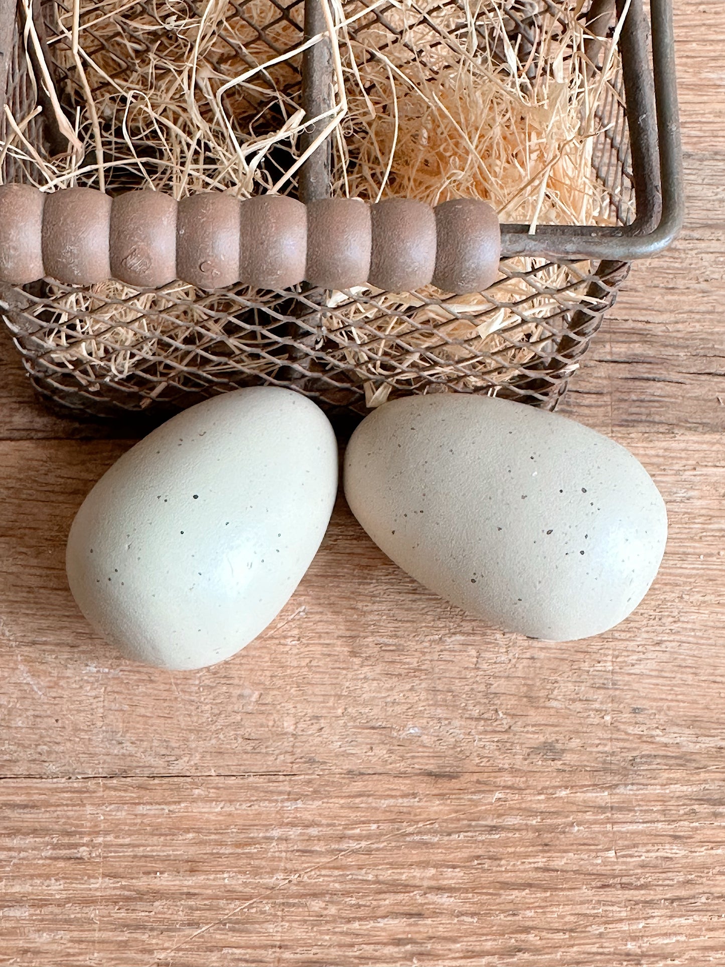 Vintage Metal Wire Carrier & Faux Eggs