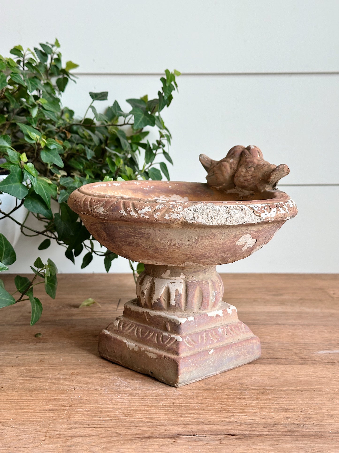 Found Petite Weathered Concrete Birdbath