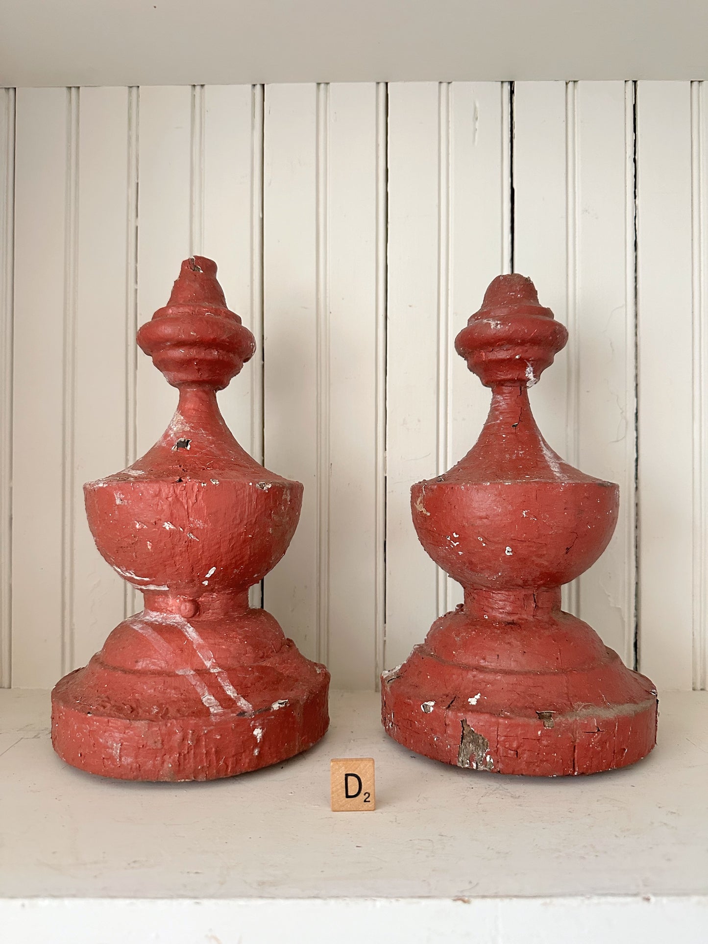 Pair of Vintage Chippy Red Architectural Salvage Pieces