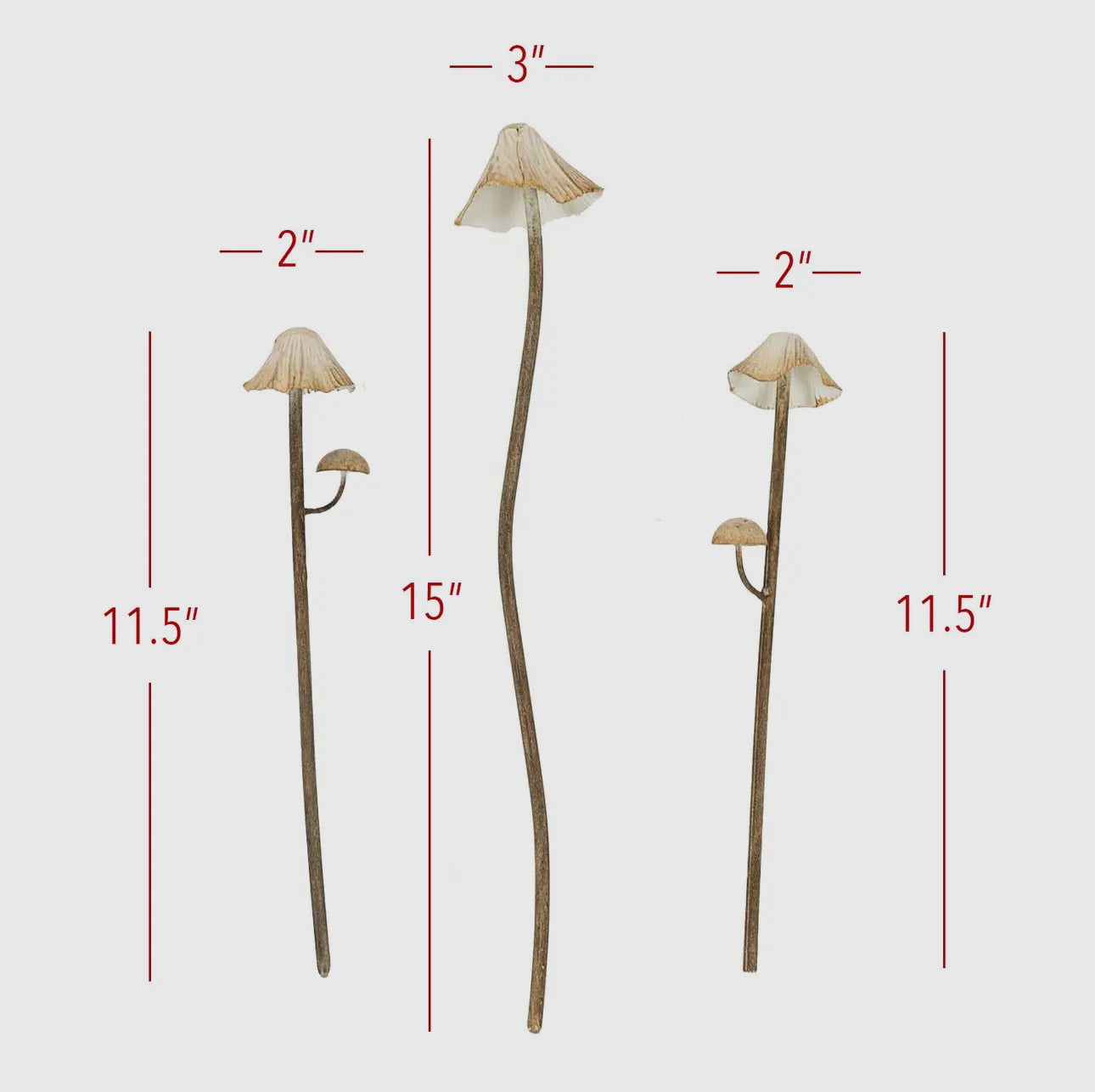 Set of 3 Shabby Chic Mushroom Plant Stakes