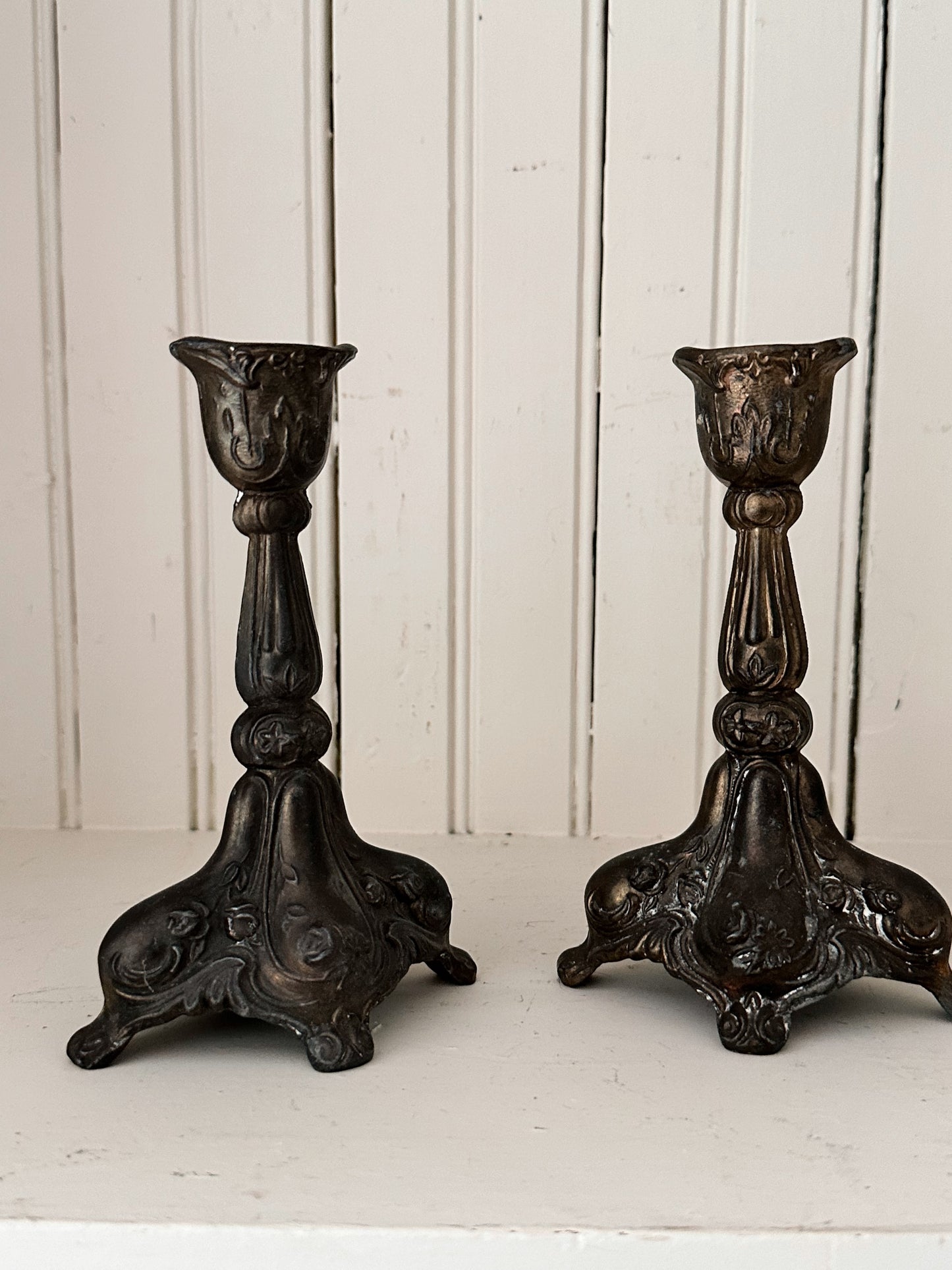 Pair of Ornate Vintage Candlesticks