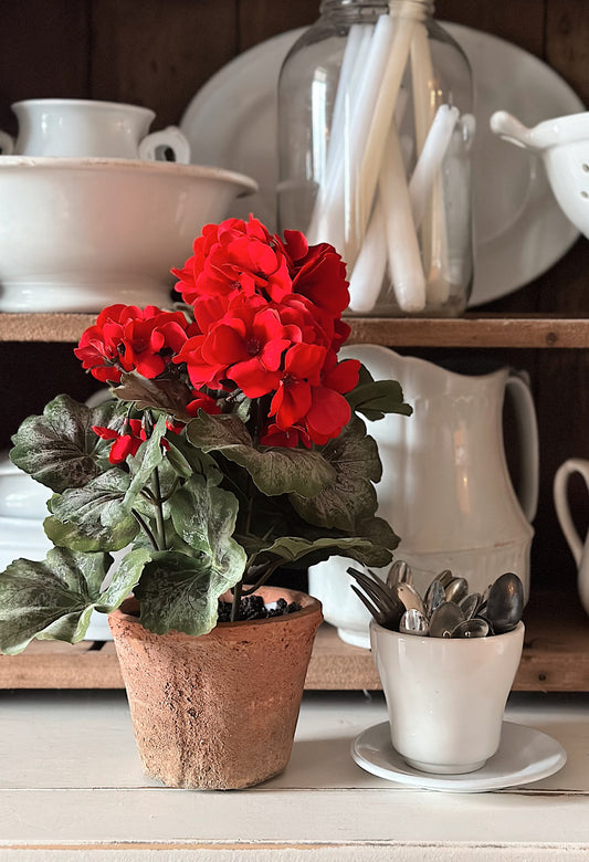 Potted Faux Red Geraniums