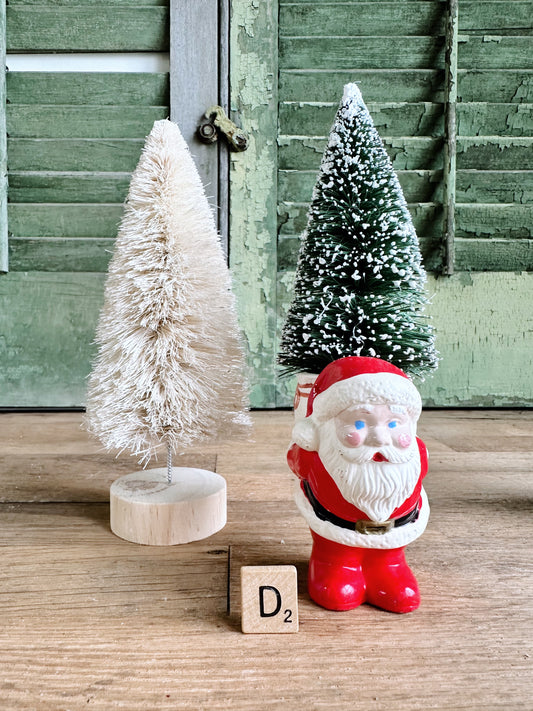 Vintage Hand Painted Santa & Bottlebrush Tree