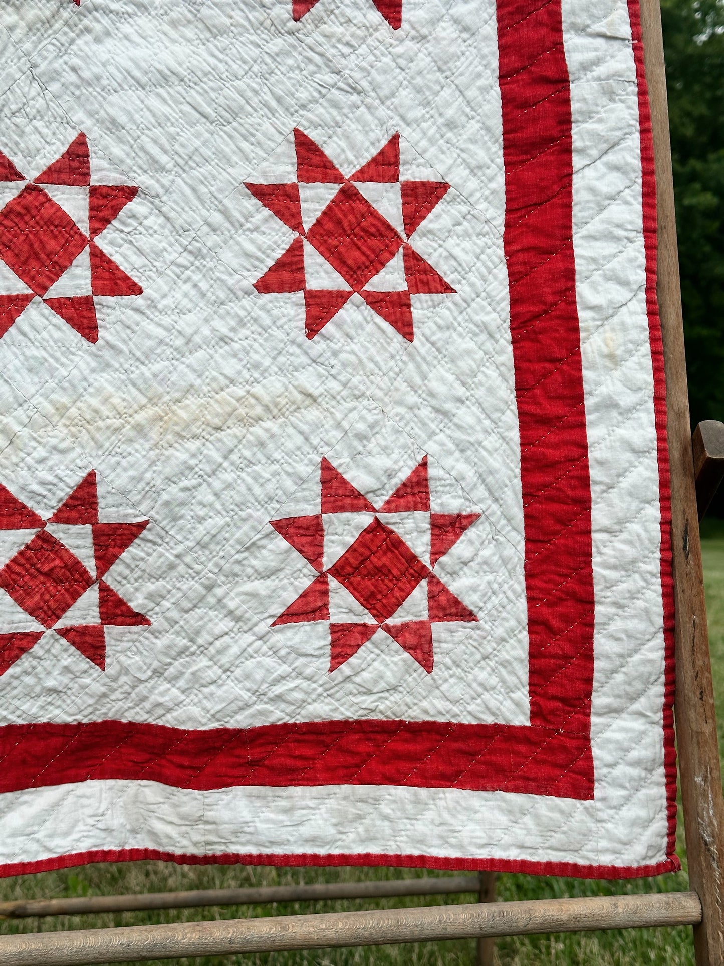 Vintage Red & White Ohio Star Lap Quilt