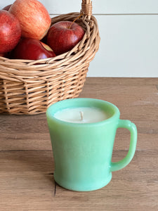 Hand Poured Apple Orchard Candle in a Vintage Jadeite Mug