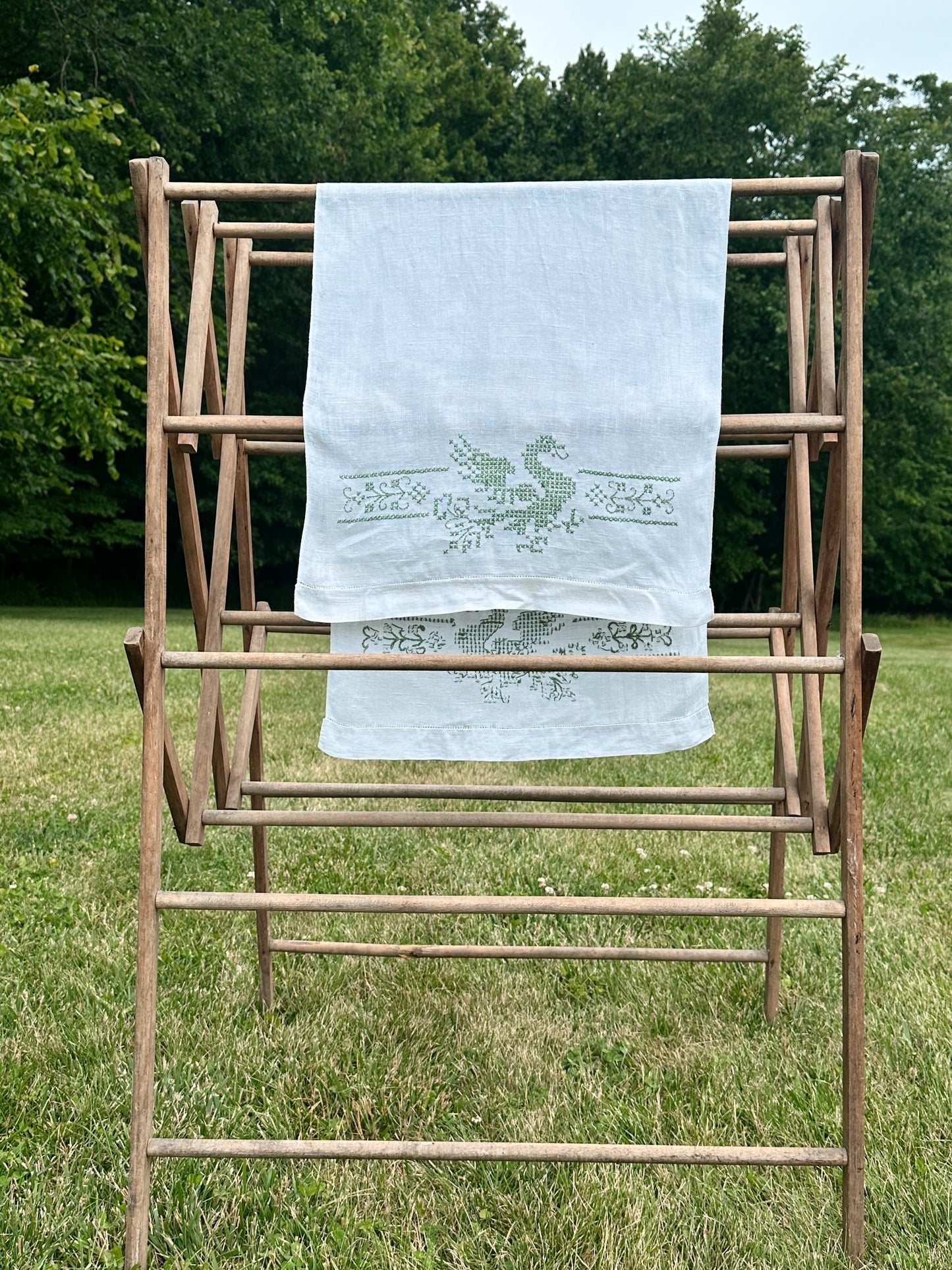 Vintage Cross Stitched Swan Table Runner