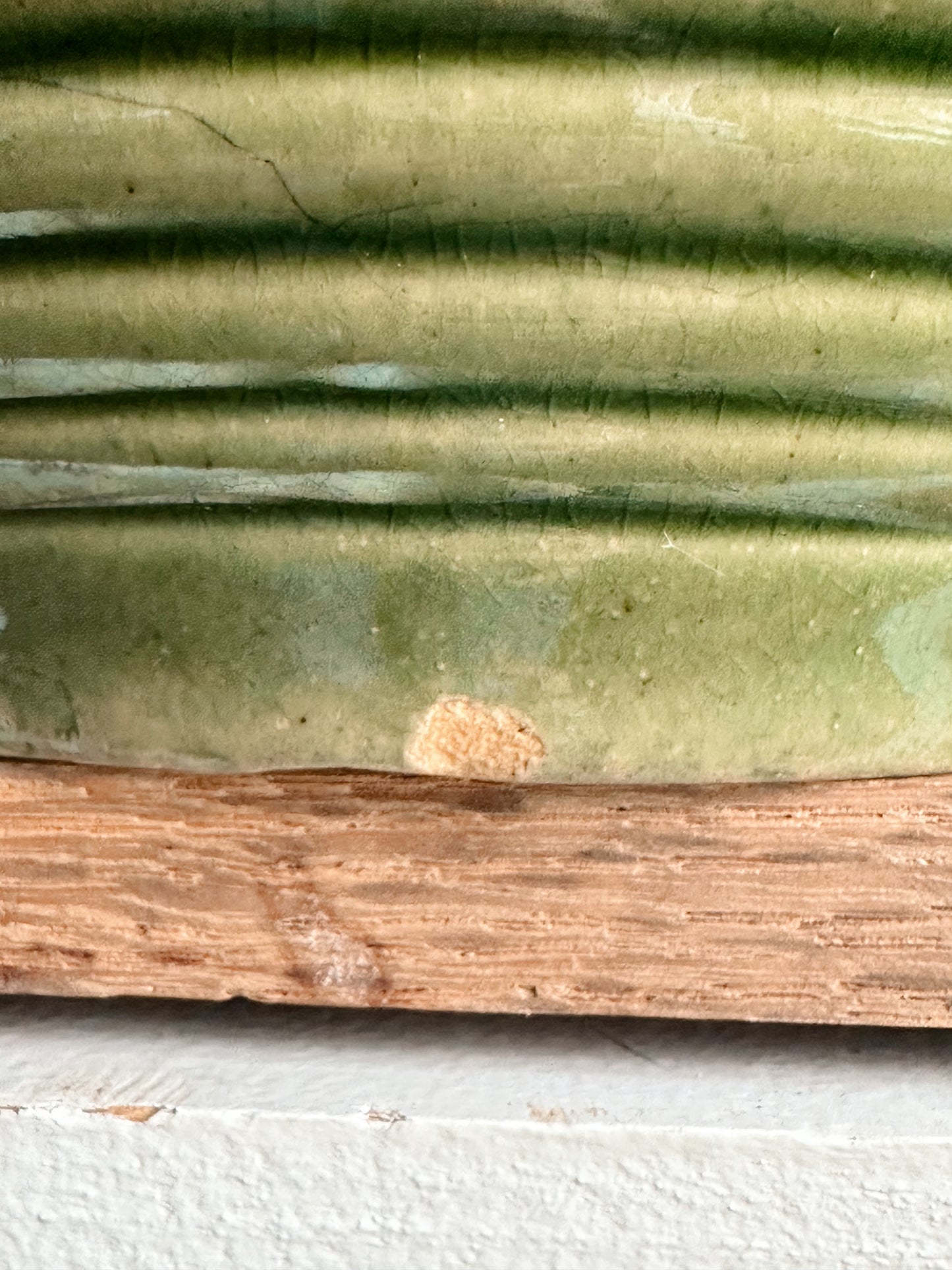 Vintage Green Ribbed Stoneware Mixing Bowl