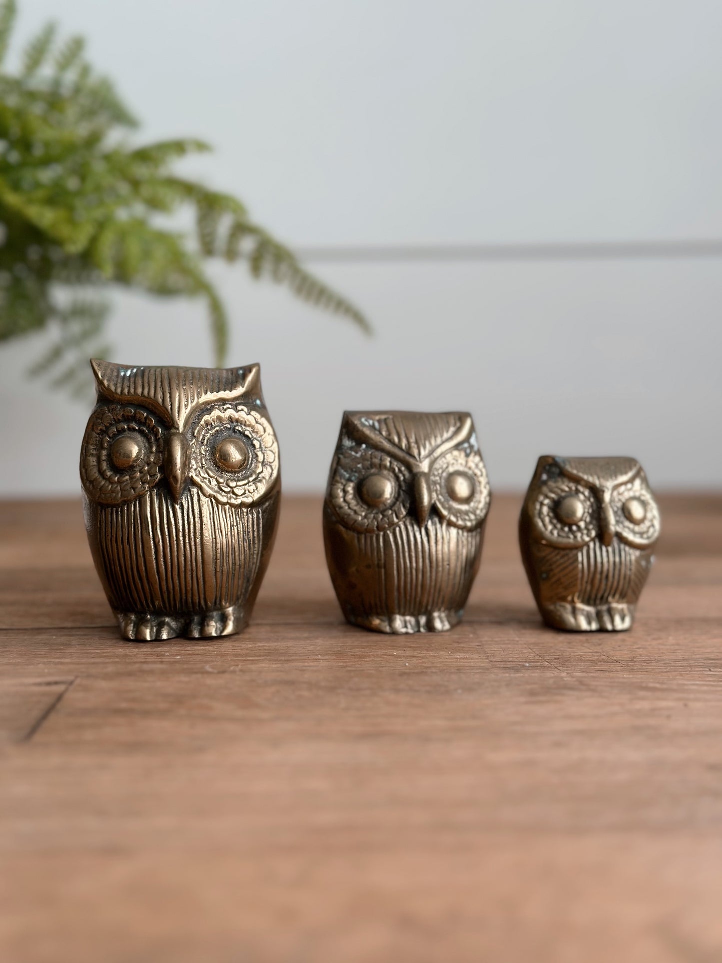 Trio of Vintage Brass Owls